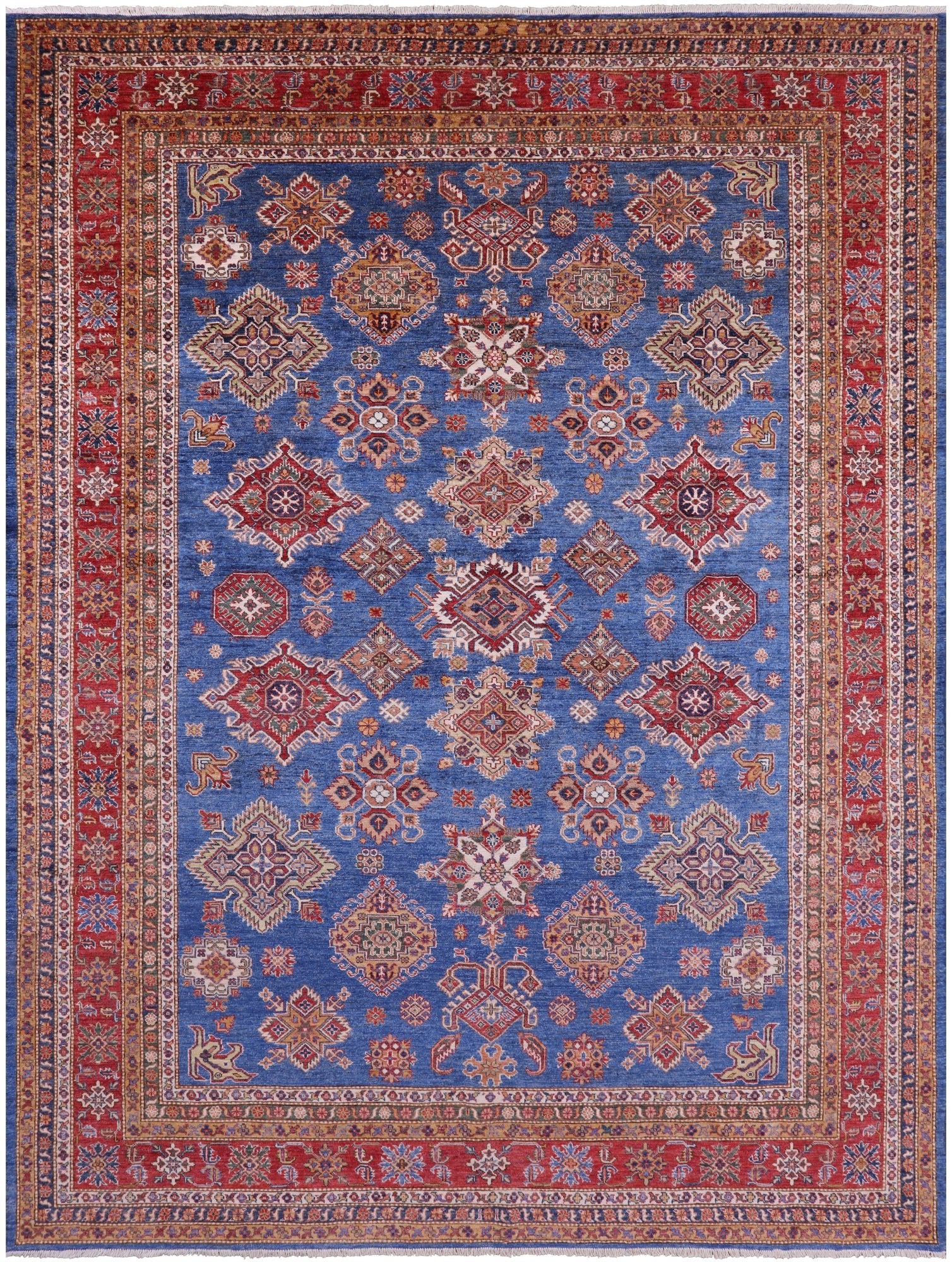 Blue Super Kazak Hand Knotted Wool Rug - 8' 11" X 12' 0" - Golden Nile