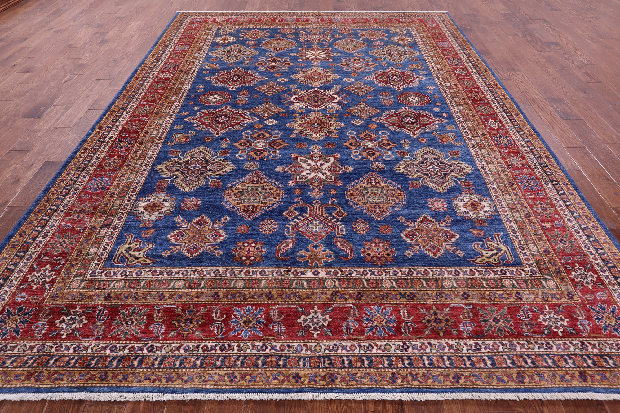 Blue Super Kazak Hand Knotted Wool Rug - 8' 11" X 12' 0" - Golden Nile