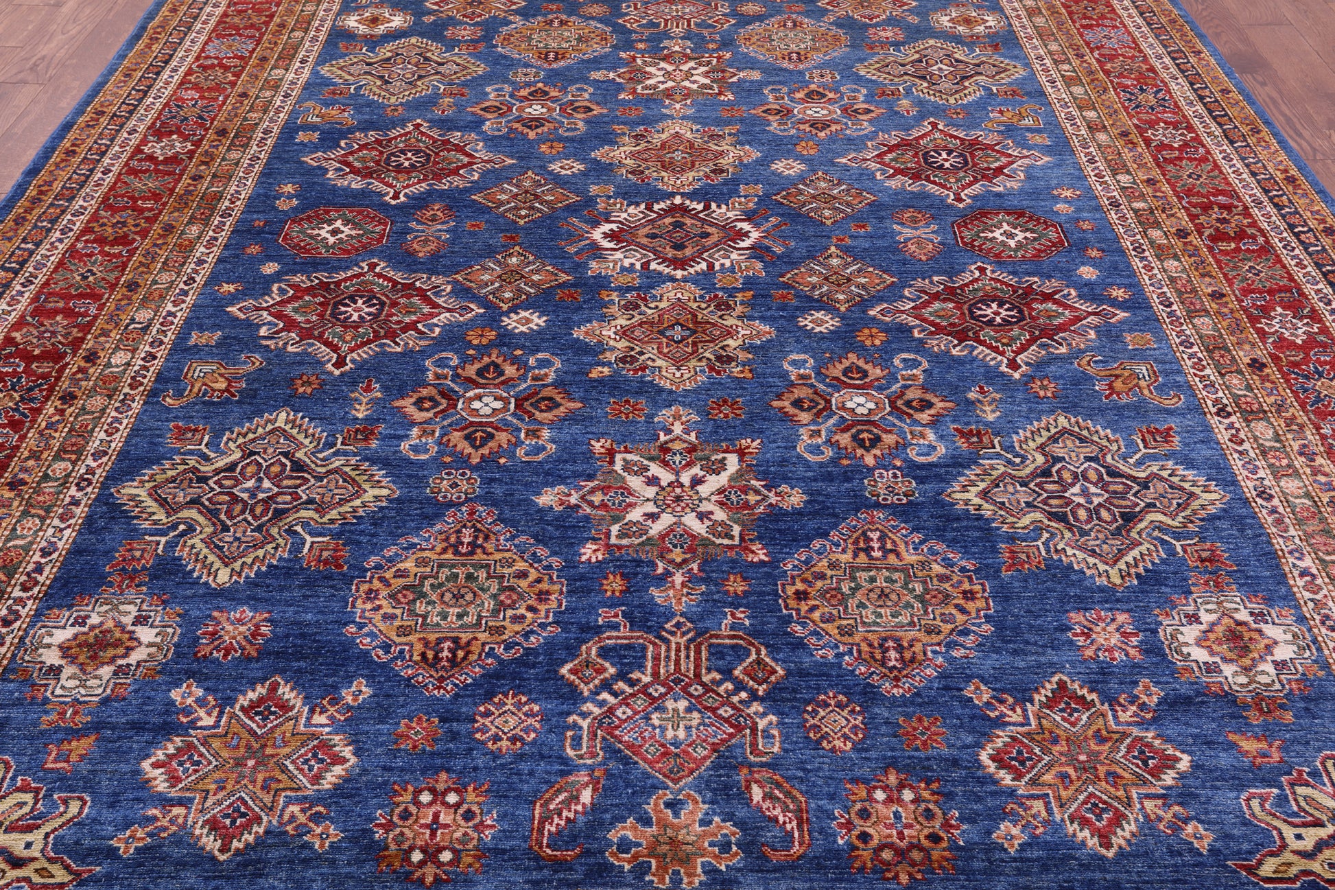 Blue Super Kazak Hand Knotted Wool Rug - 8' 11" X 12' 0" - Golden Nile