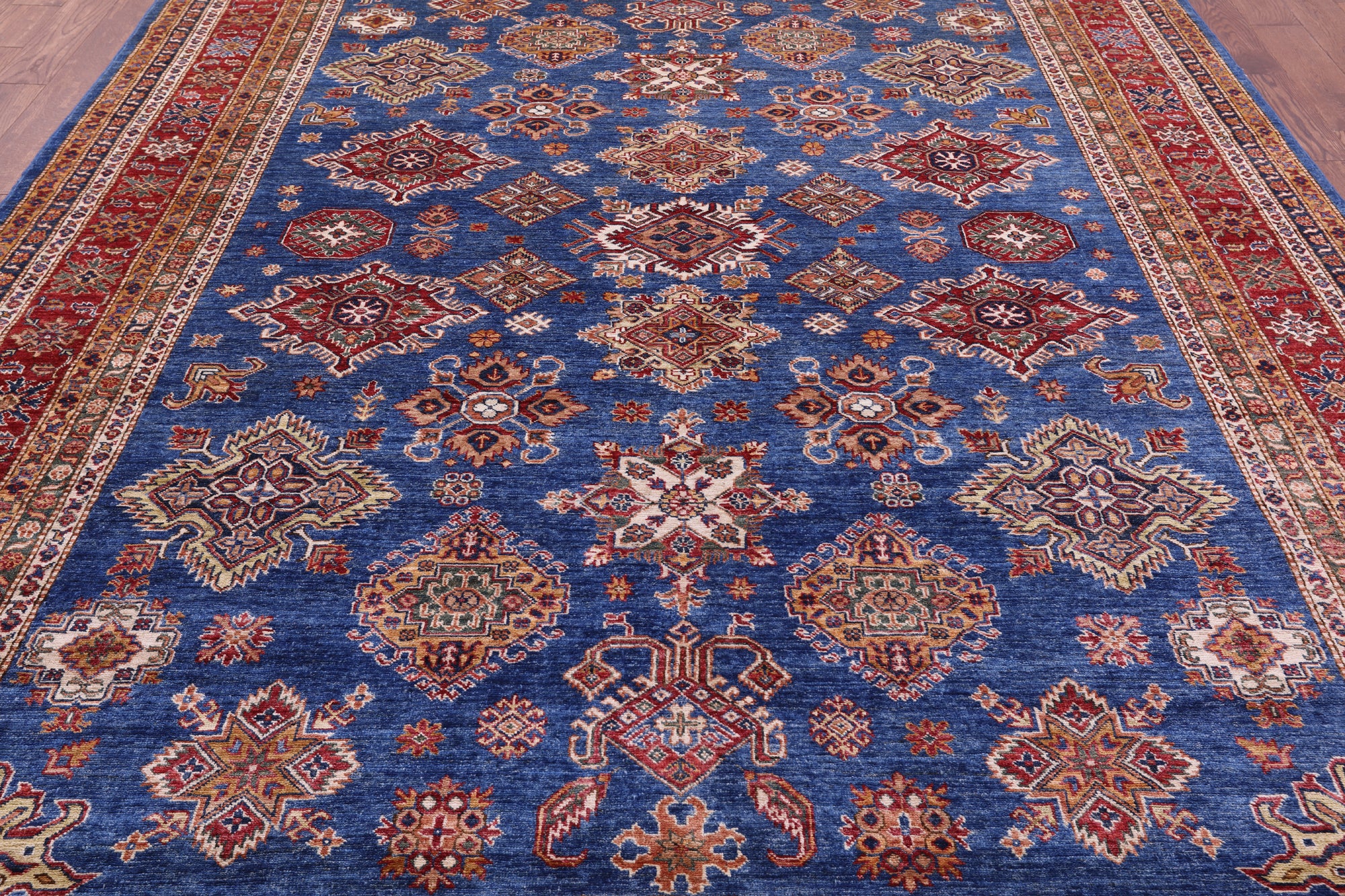 Blue Super Kazak Hand Knotted Wool Rug - 8' 11" X 12' 0" - Golden Nile