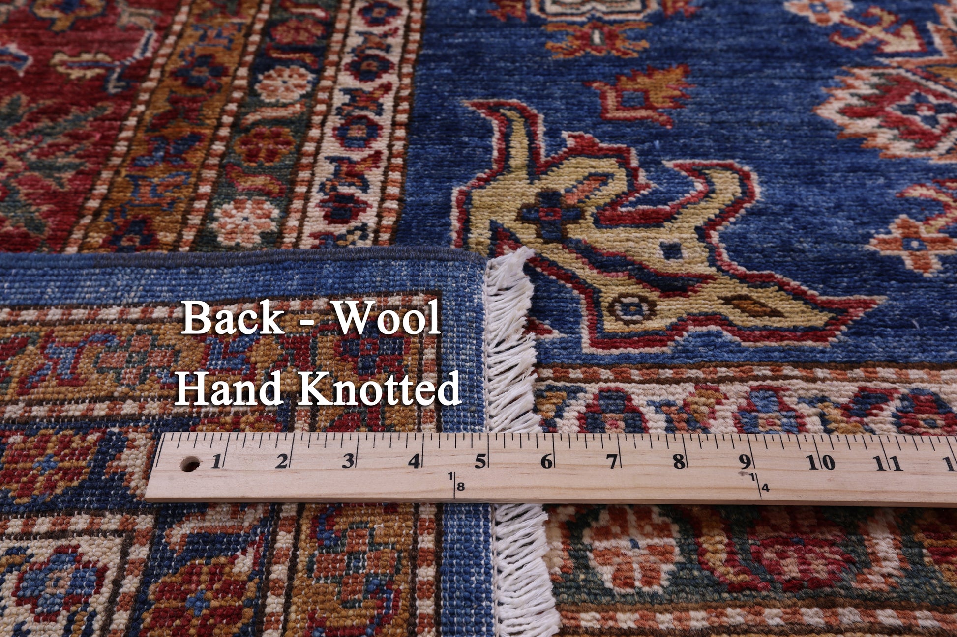 Blue Super Kazak Hand Knotted Wool Rug - 8' 11" X 12' 0" - Golden Nile