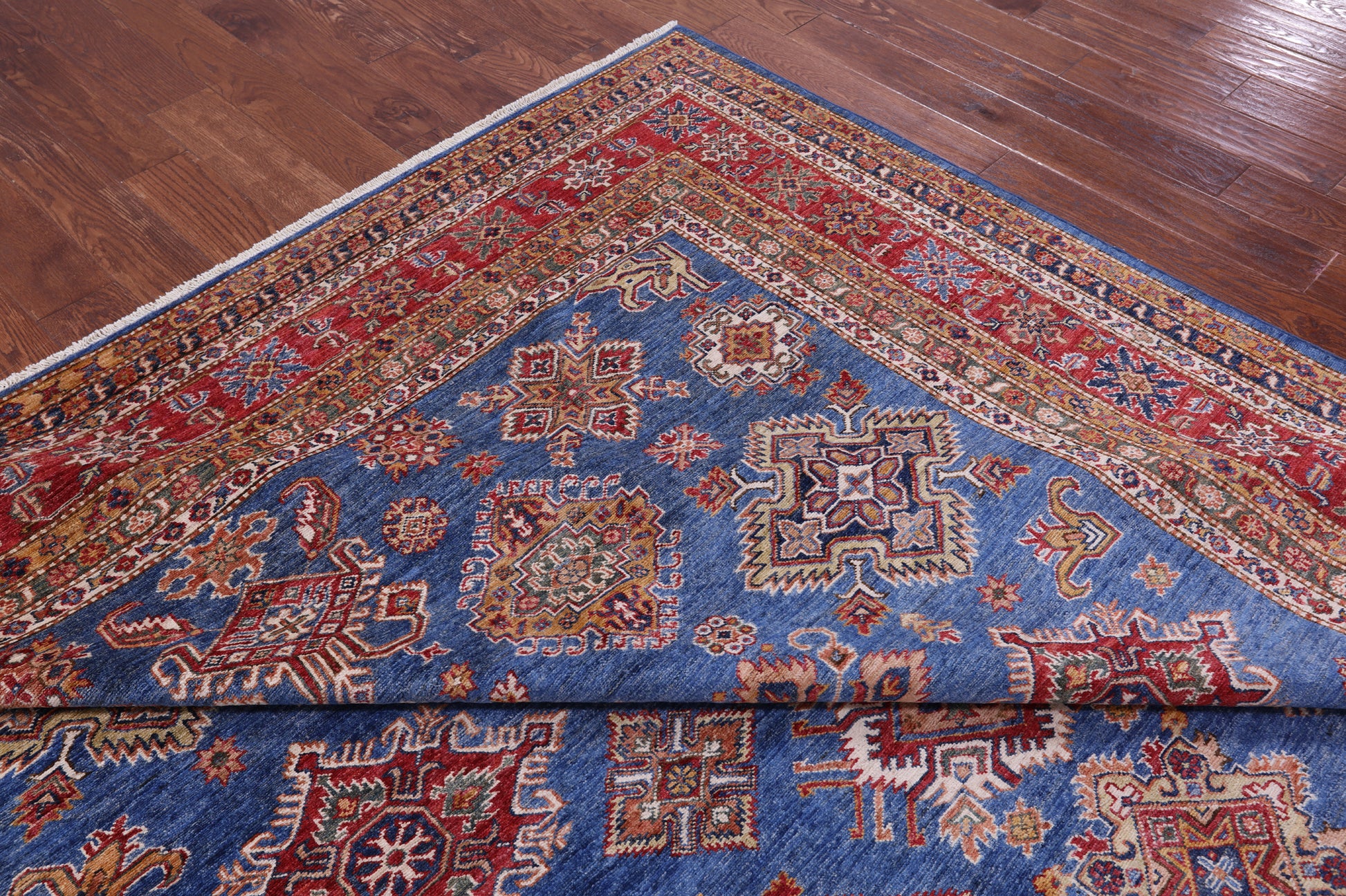 Blue Super Kazak Hand Knotted Wool Rug - 8' 11" X 12' 0" - Golden Nile