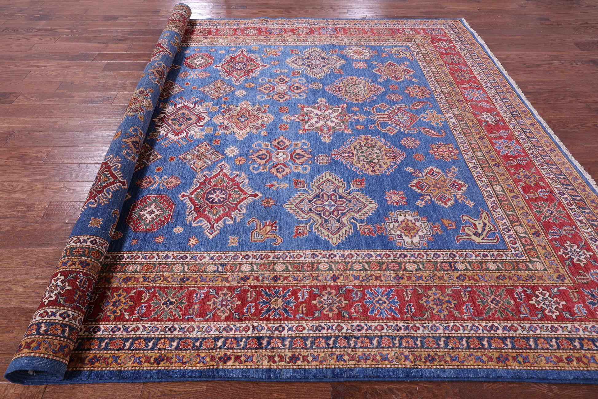 Blue Super Kazak Hand Knotted Wool Rug - 8' 11" X 12' 0" - Golden Nile