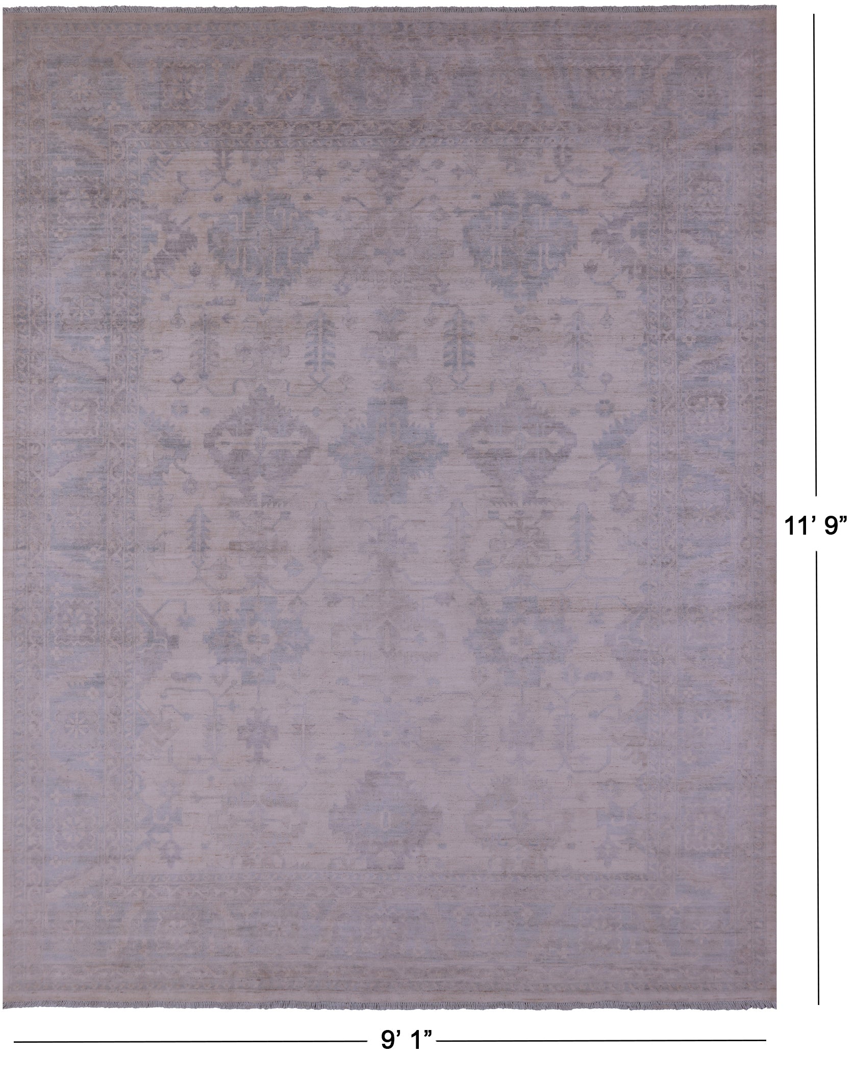 Ivory Turkish Oushak Hand Knotted Wool Rug - 9' 1" X 11' 9" - Golden Nile