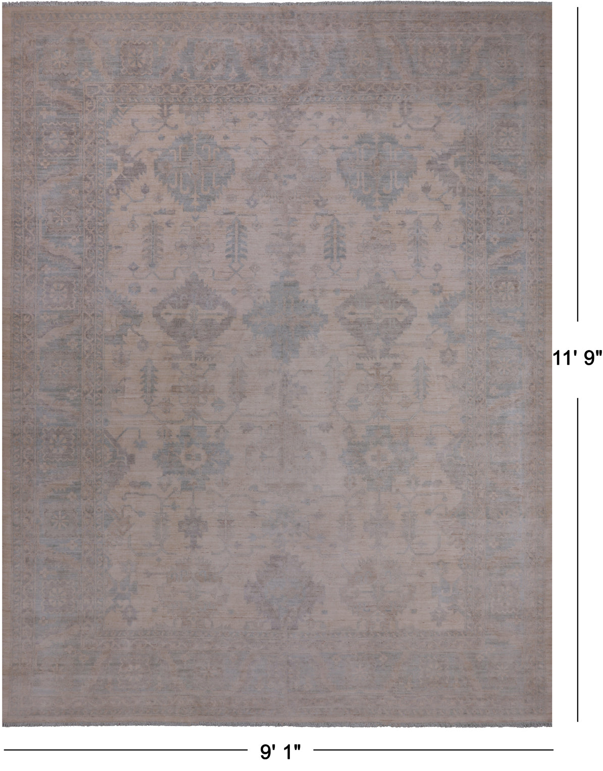 Ivory Turkish Oushak Hand Knotted Wool Rug - 9' 1" X 11' 9"