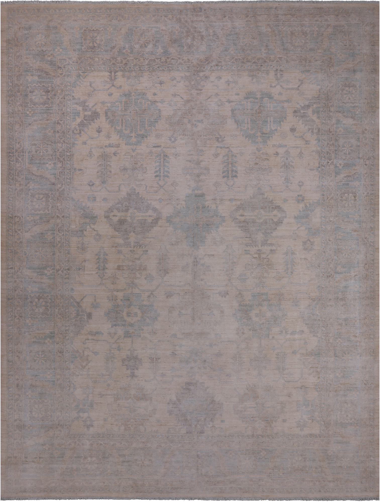 Ivory Turkish Oushak Hand Knotted Wool Rug - 9' 1" X 11' 9"