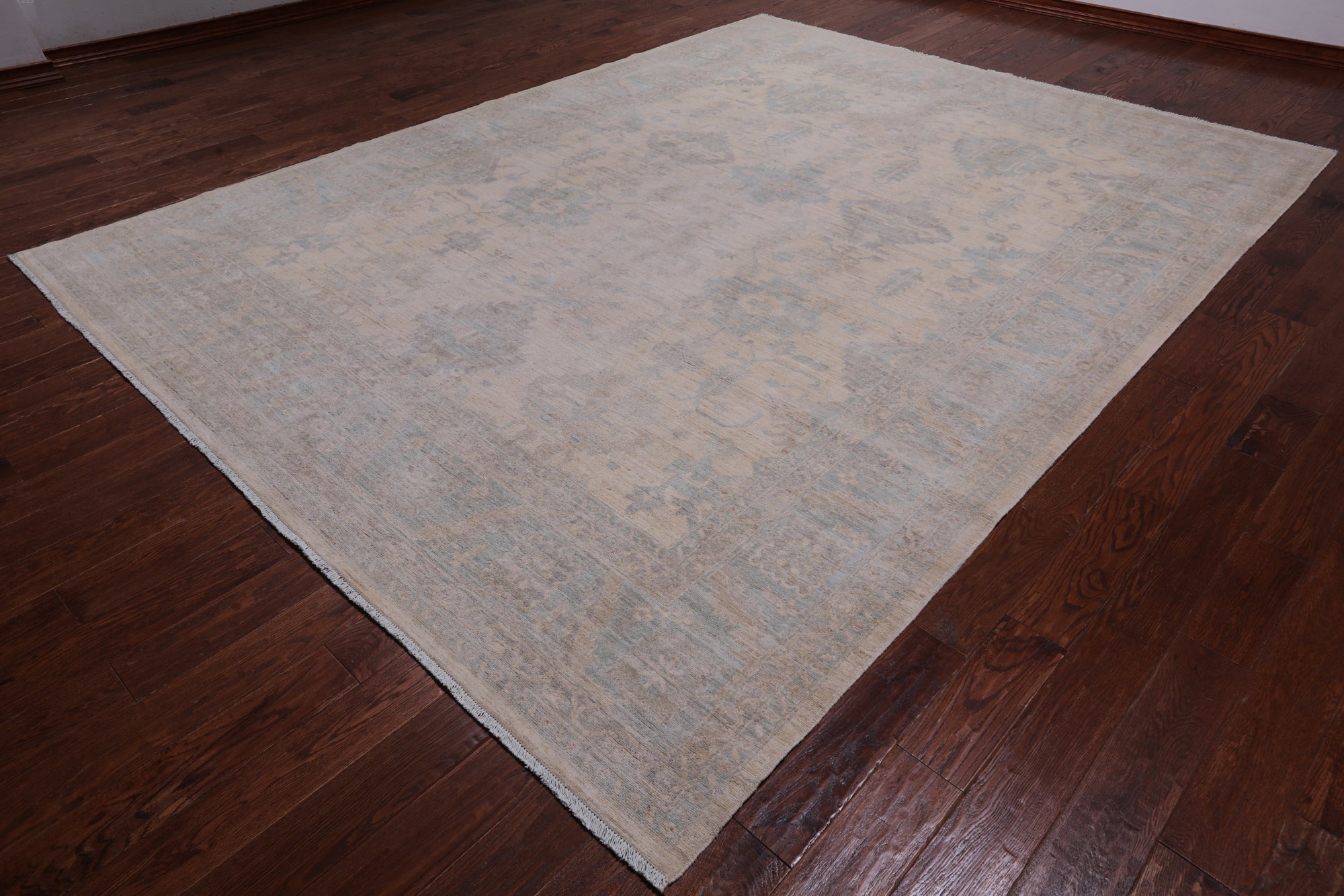 Ivory Turkish Oushak Hand Knotted Wool Rug - 9' 1" X 11' 9"