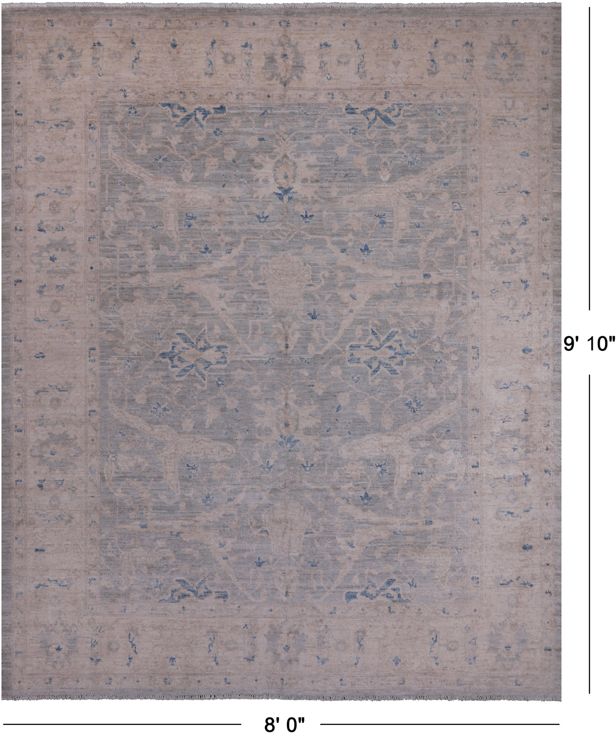 Silver Turkish Oushak Handmade Wool Rug - 8' 0" X 9' 10"