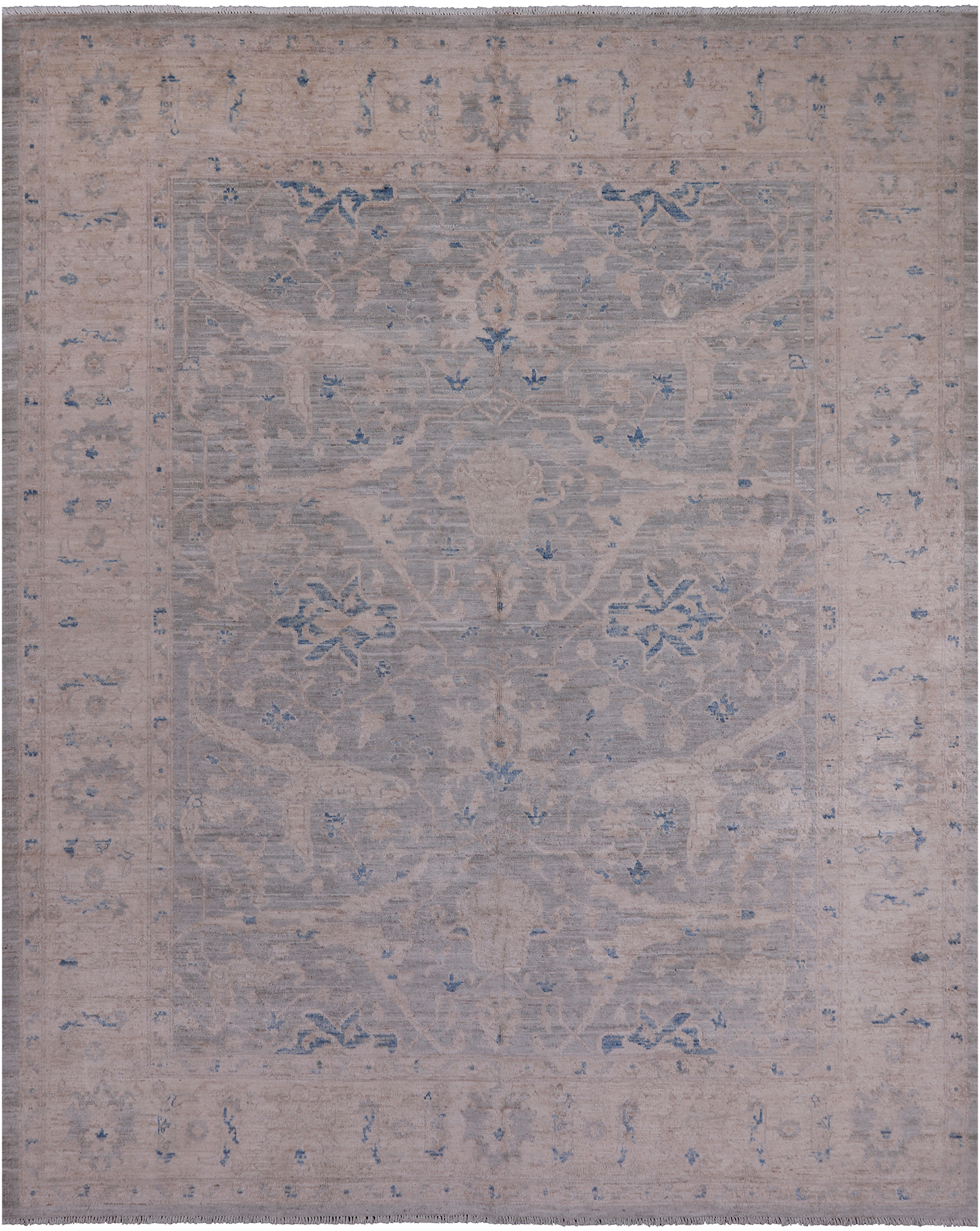 Silver Turkish Oushak Handmade Wool Rug - 8' 0" X 9' 10"