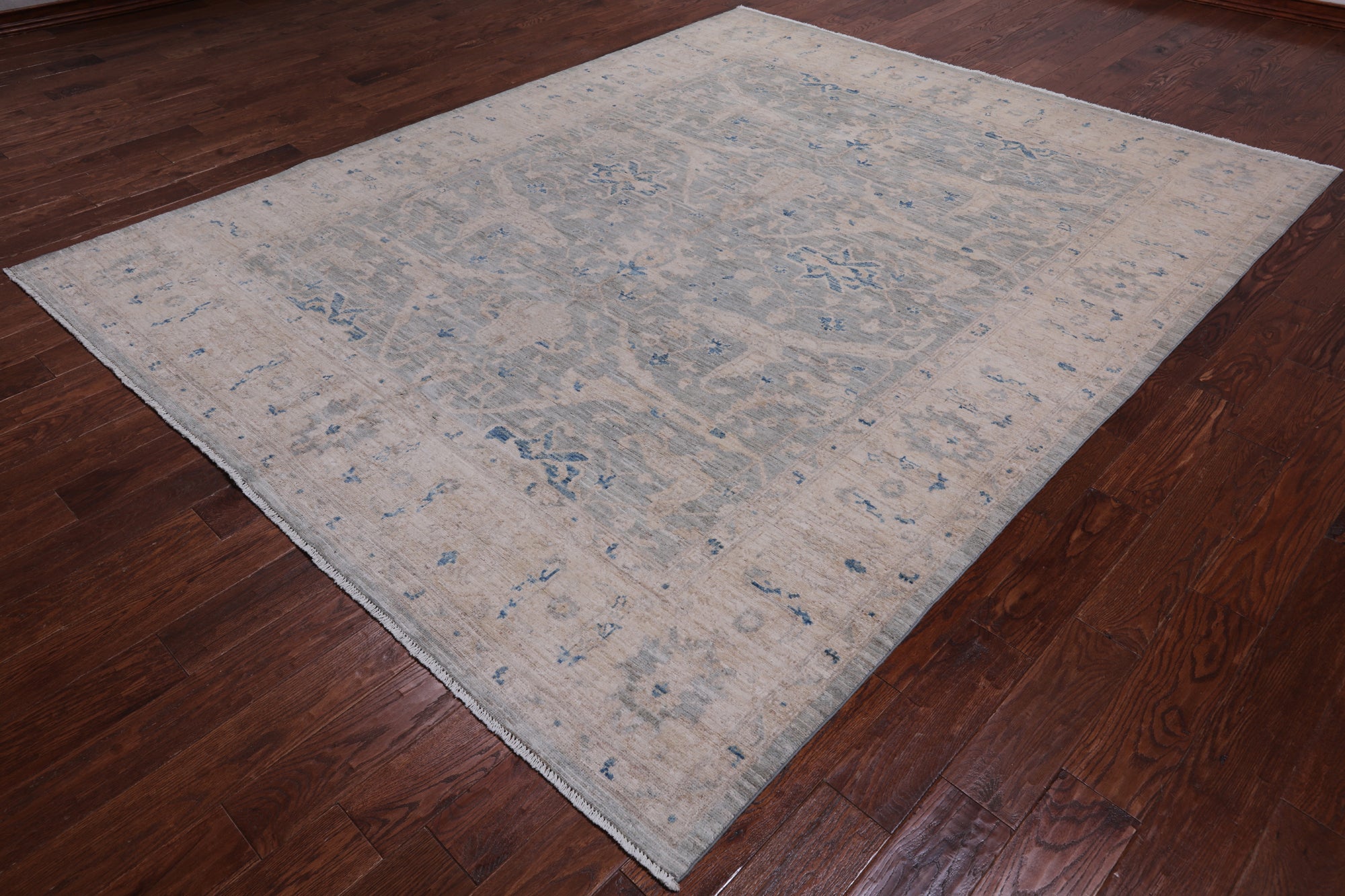 Silver Turkish Oushak Handmade Wool Rug - 8' 0" X 9' 10"