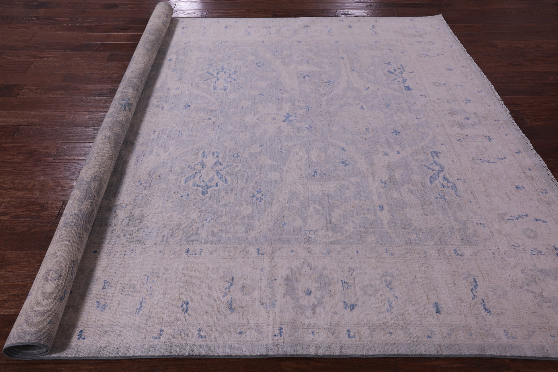 Silver Turkish Oushak Handmade Wool Rug - 8' 0" X 9' 10" - Golden Nile