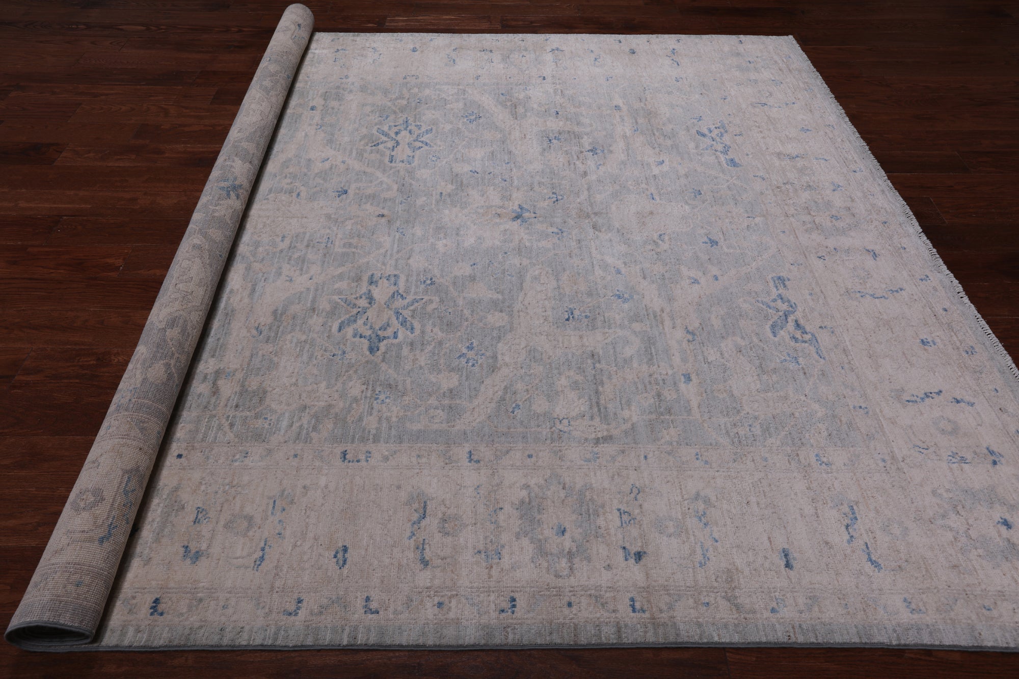 Silver Turkish Oushak Handmade Wool Rug - 8' 0" X 9' 10"
