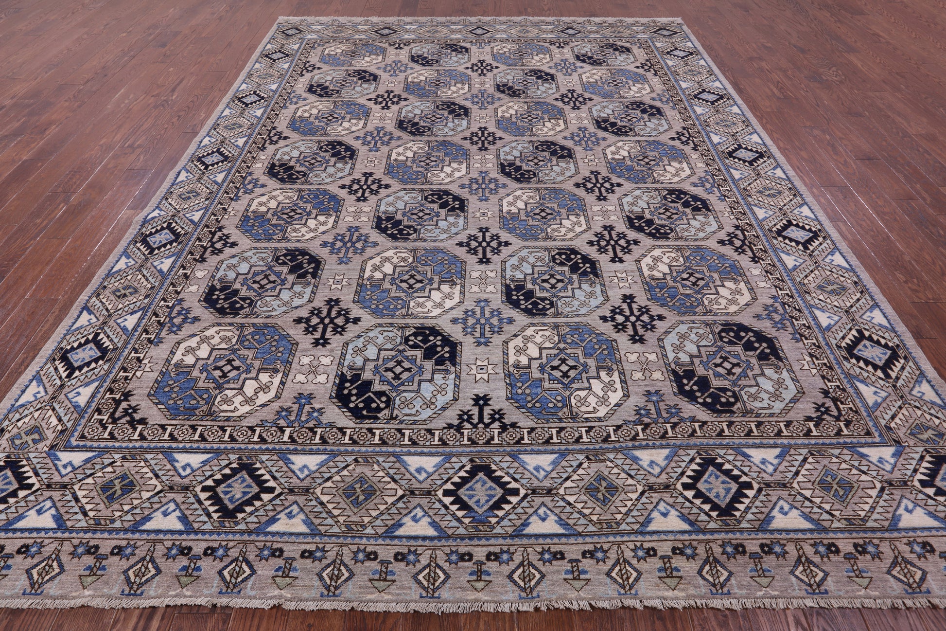 Grey Turkmen Ersari Hand Knotted Wool Rug - 9' 1" X 11' 9" - Golden Nile