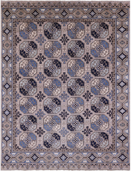 Grey Turkmen Ersari Hand Knotted Wool Rug - 9' 1" X 11' 9" - Golden Nile