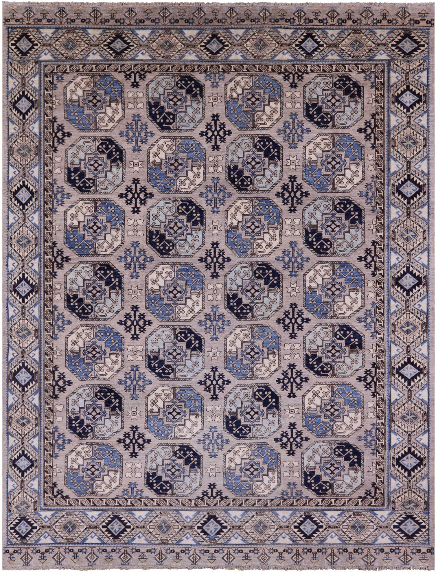 Grey Turkmen Ersari Hand Knotted Wool Rug - 9' 1" X 11' 9" - Golden Nile