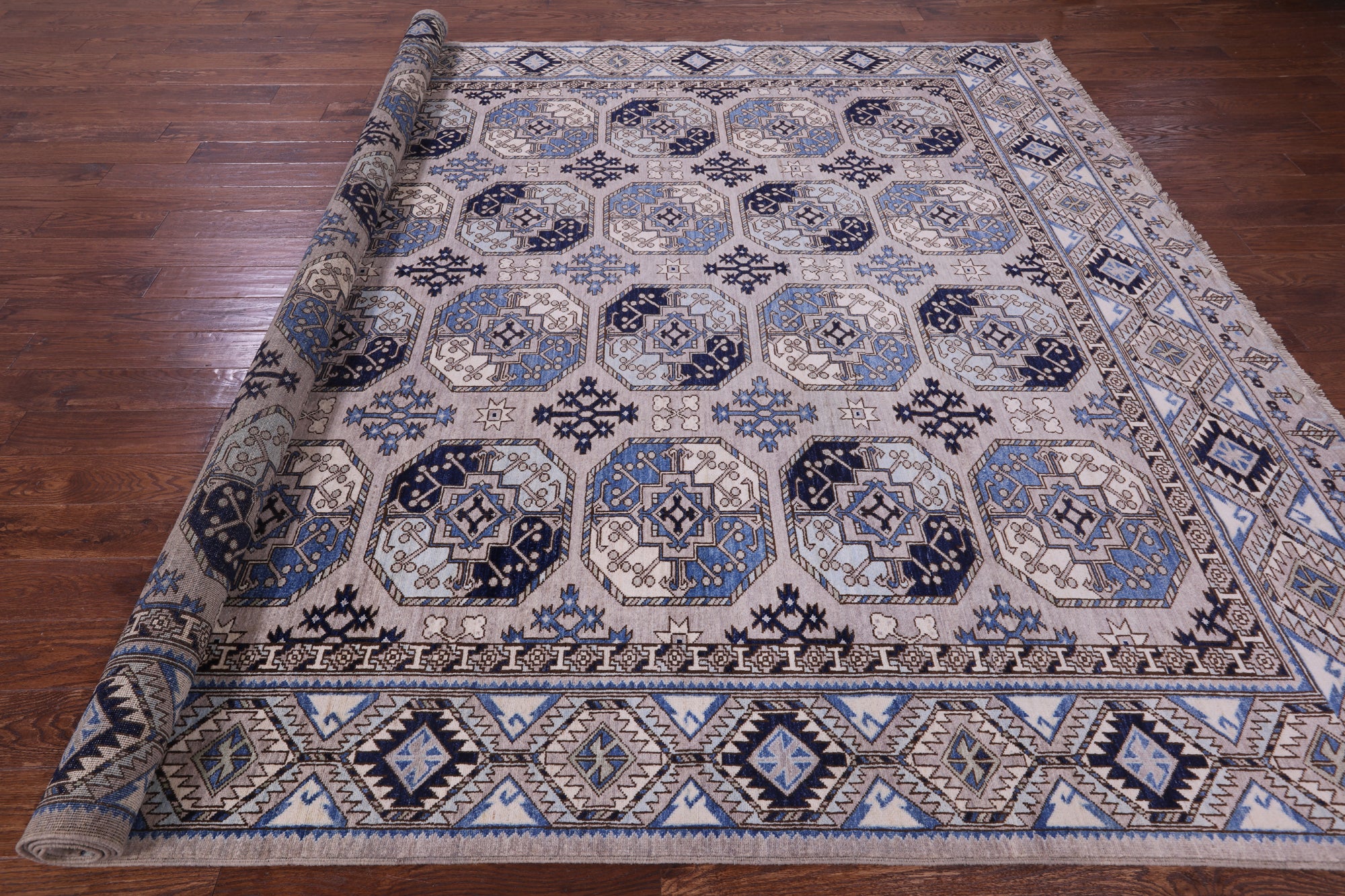Grey Turkmen Ersari Hand Knotted Wool Rug - 9' 1" X 11' 9" - Golden Nile