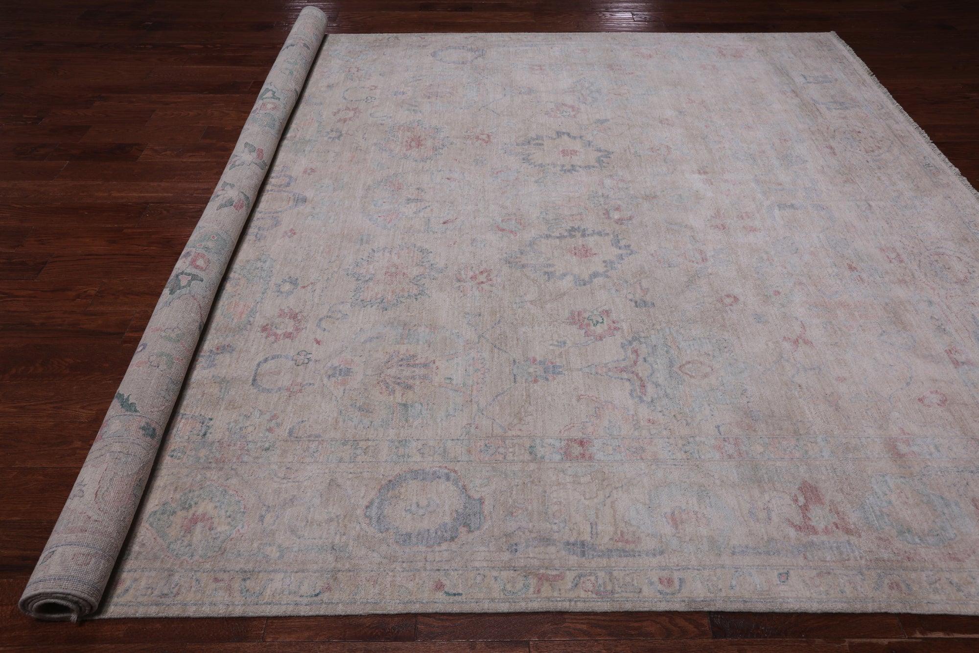 Ivory Turkish Oushak Handmade Wool Rug - 8' 11" X 11' 11"
