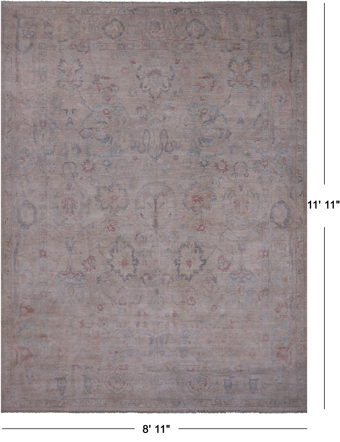 Ivory Turkish Oushak Handmade Wool Rug - 8' 11" X 11' 11"
