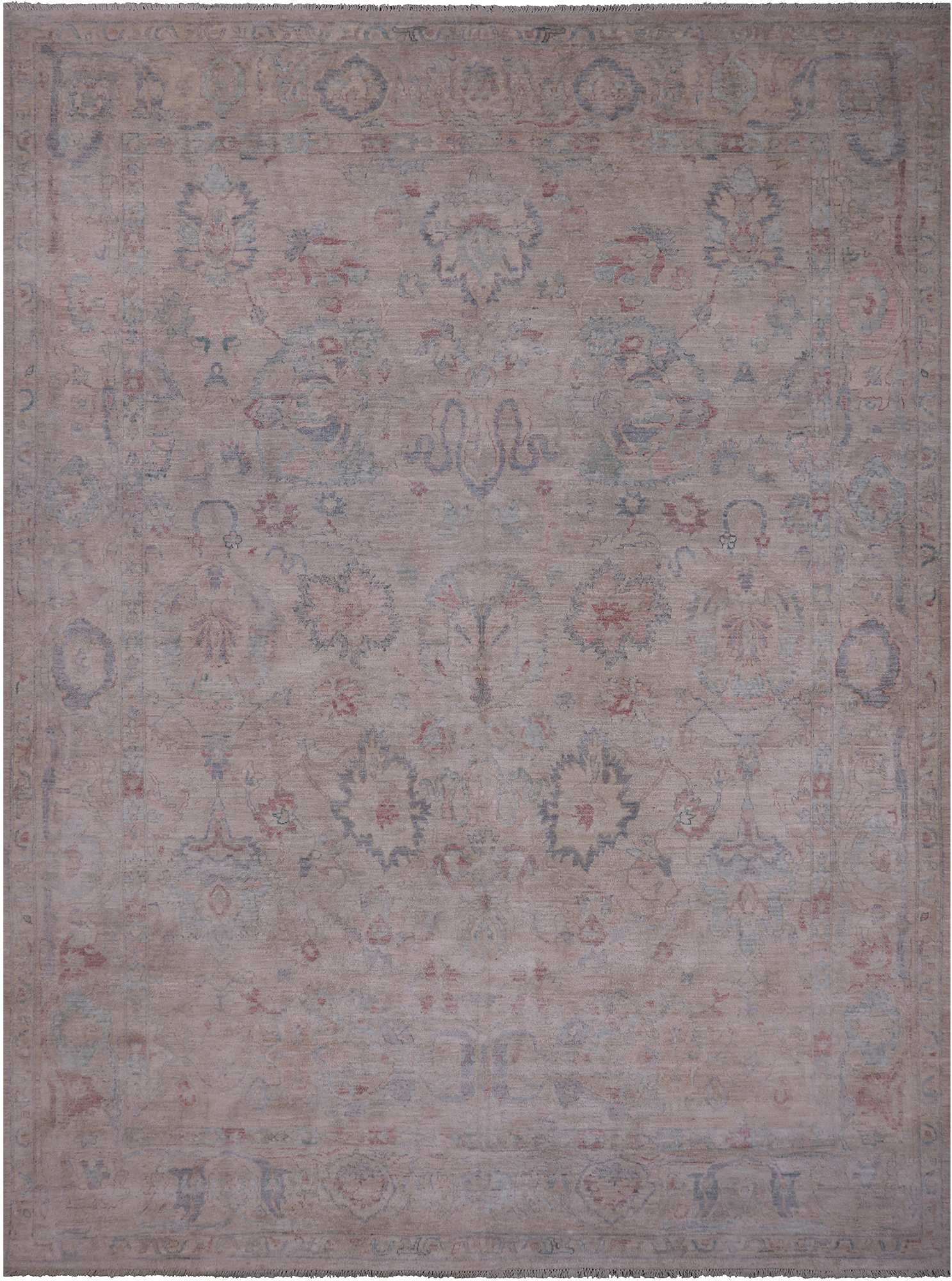 Ivory Turkish Oushak Handmade Wool Rug - 8' 11" X 11' 11"