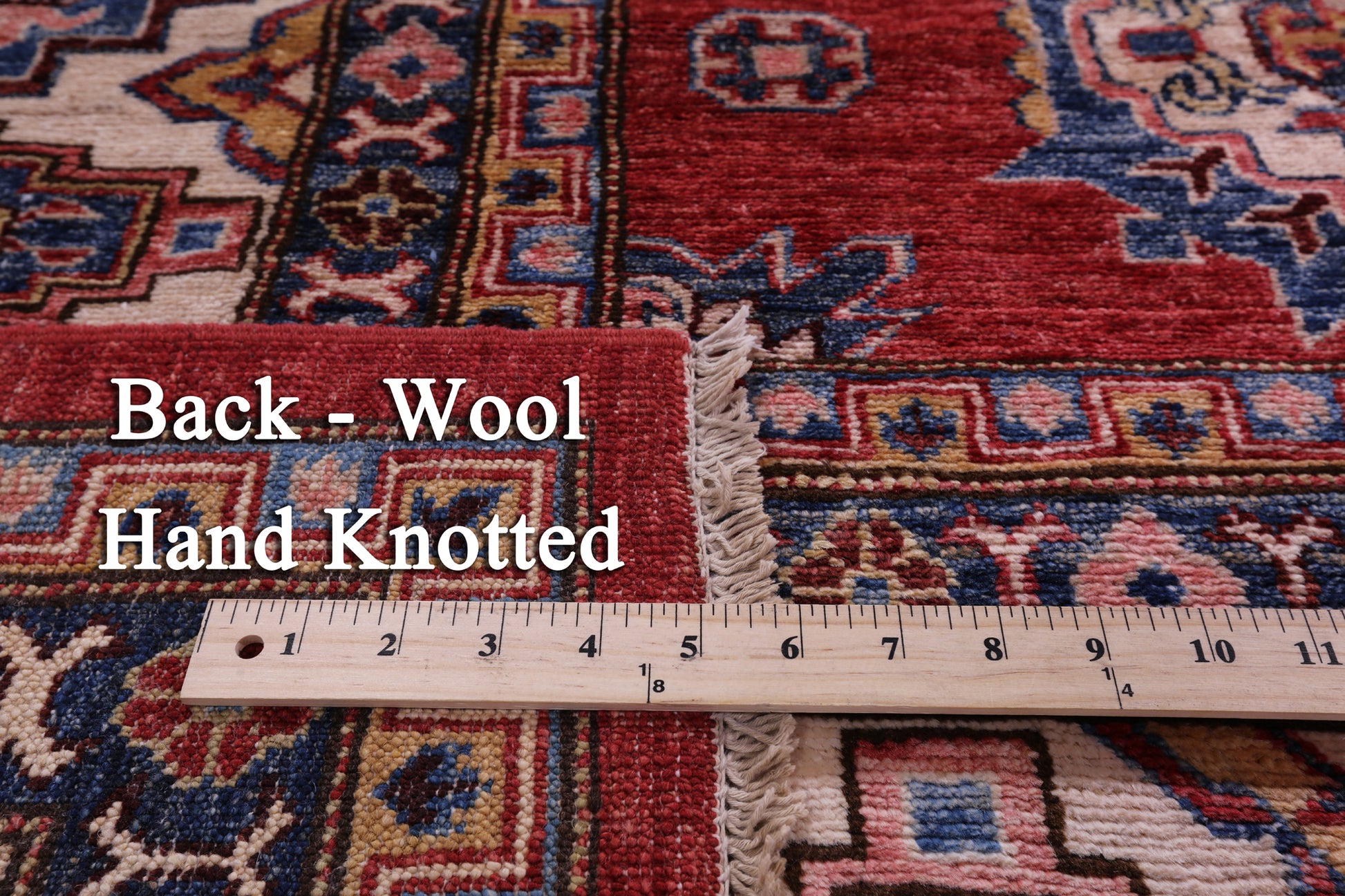 Red Super Kazak Hand Knotted Wool Rug - 9' 1" X 12' 7" - Golden Nile