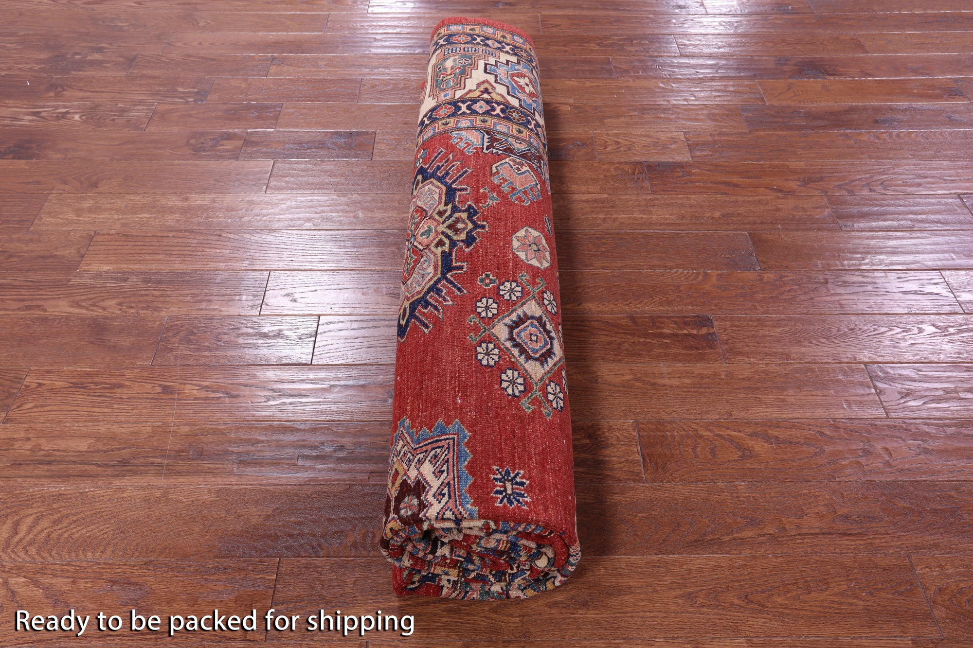Red Super Kazak Hand Knotted Wool Rug - 9' 1" X 12' 7" - Golden Nile