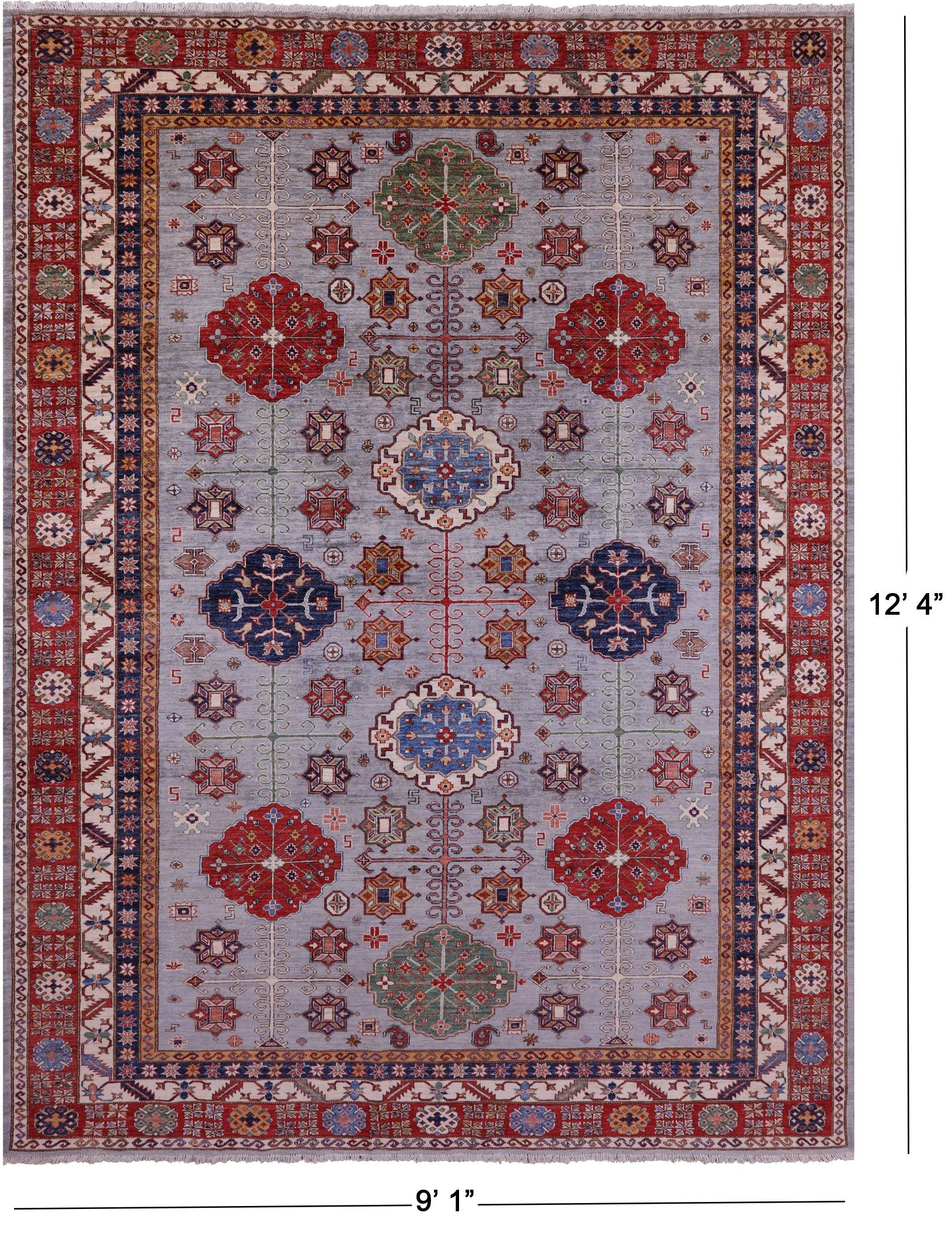 Super Kazak Hand Knotted Wool Rug - 9' 1" X 12' 4" - Golden Nile
