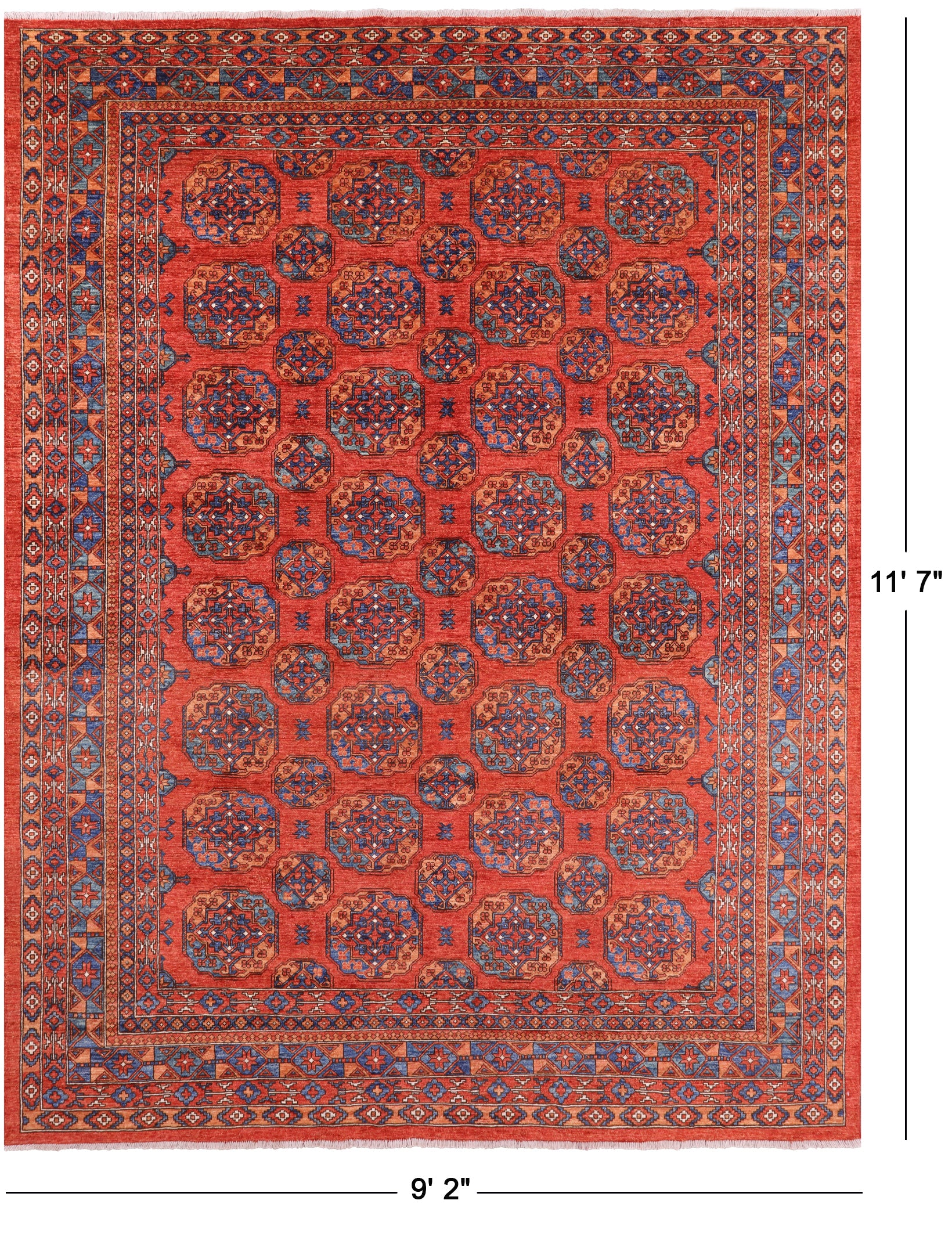 Red Turkmen Ersari Hand Knotted Wool Rug - 9' 2" X 11' 7" - Golden Nile