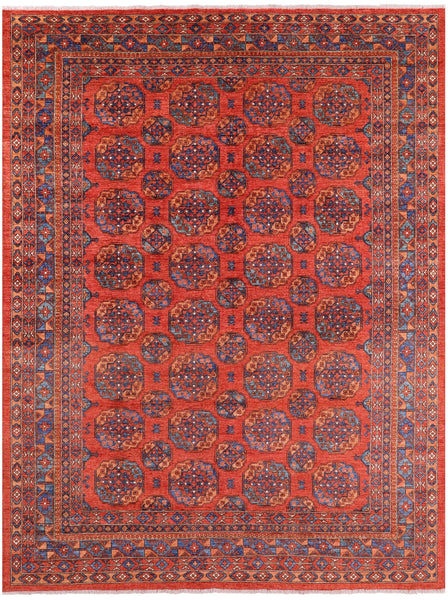 Red Turkmen Ersari Hand Knotted Wool Rug - 9' 2" X 11' 7" - Golden Nile