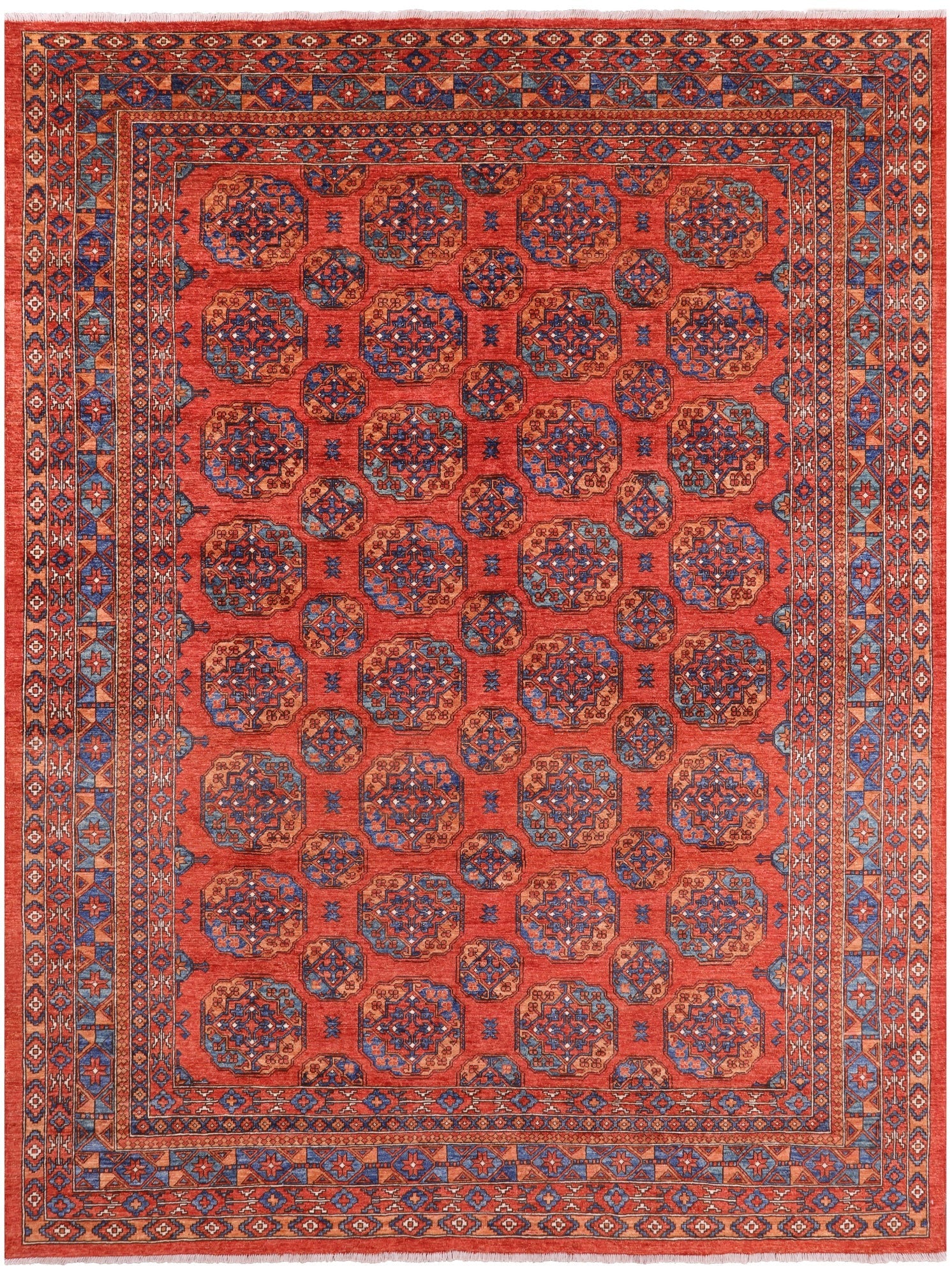 Red Turkmen Ersari Hand Knotted Wool Rug - 9' 2" X 11' 7" - Golden Nile
