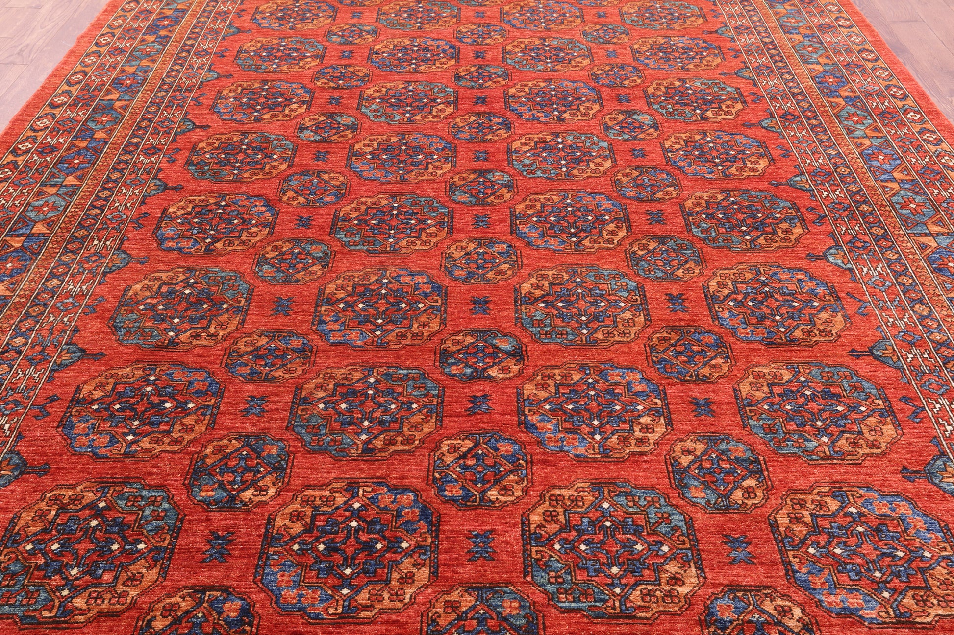 Red Turkmen Ersari Hand Knotted Wool Rug - 9' 2" X 11' 7" - Golden Nile