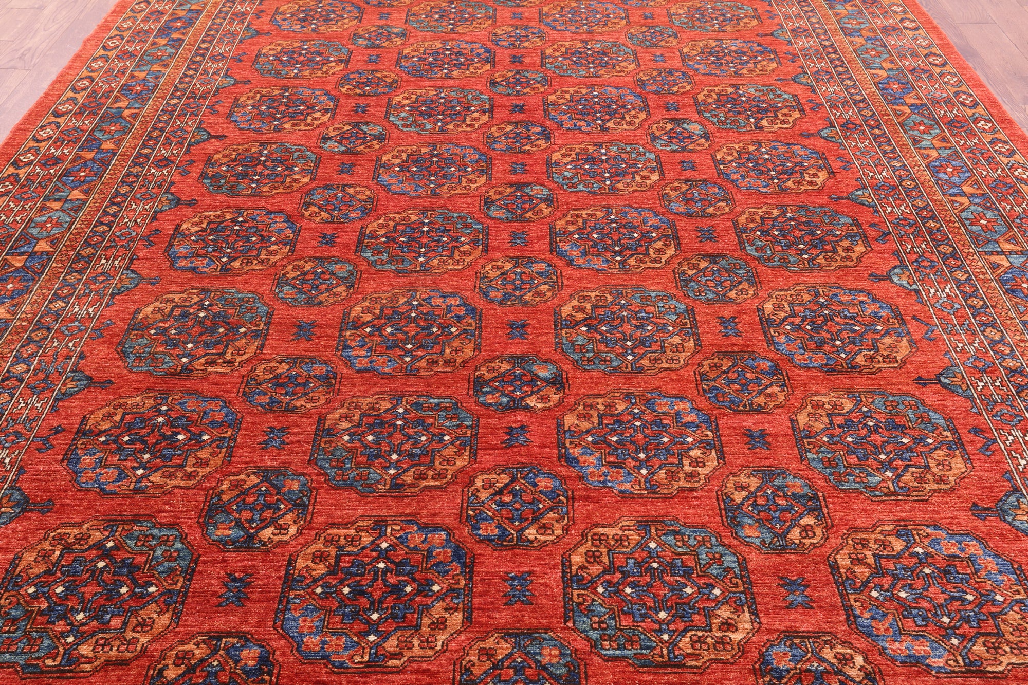 Red Turkmen Ersari Hand Knotted Wool Rug - 9' 2" X 11' 7" - Golden Nile