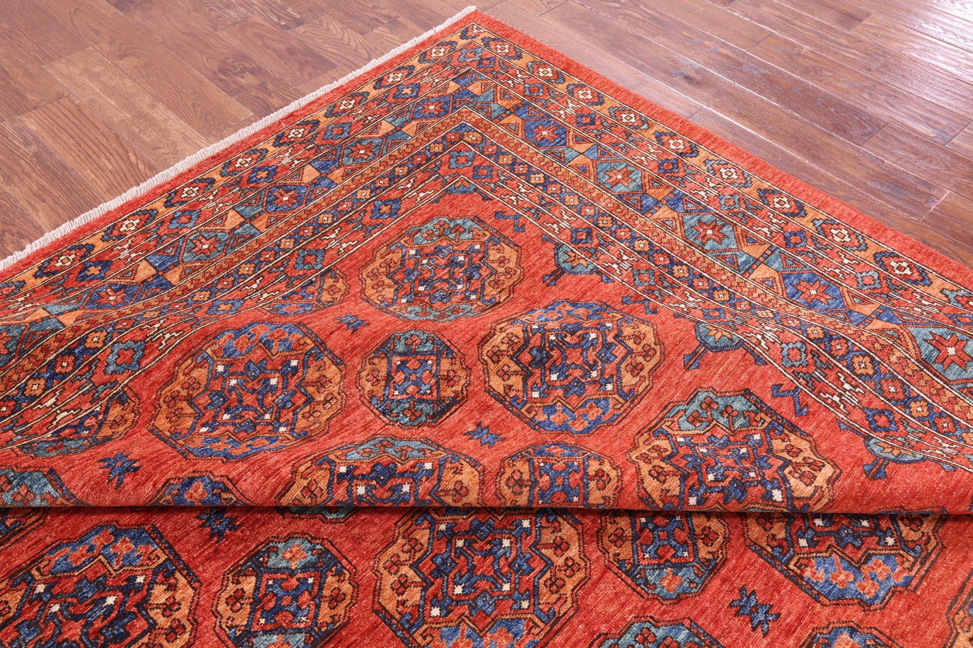 Red Turkmen Ersari Hand Knotted Wool Rug - 9' 2" X 11' 7" - Golden Nile