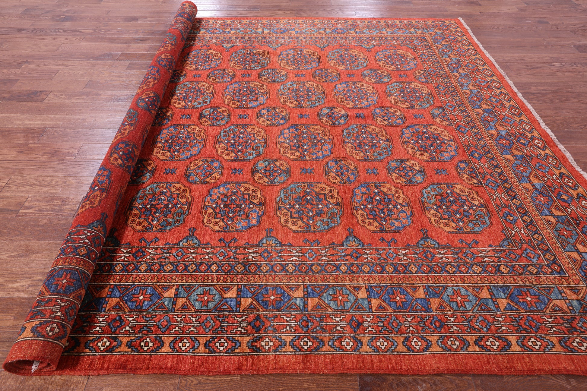 Red Turkmen Ersari Hand Knotted Wool Rug - 9' 2" X 11' 7" - Golden Nile