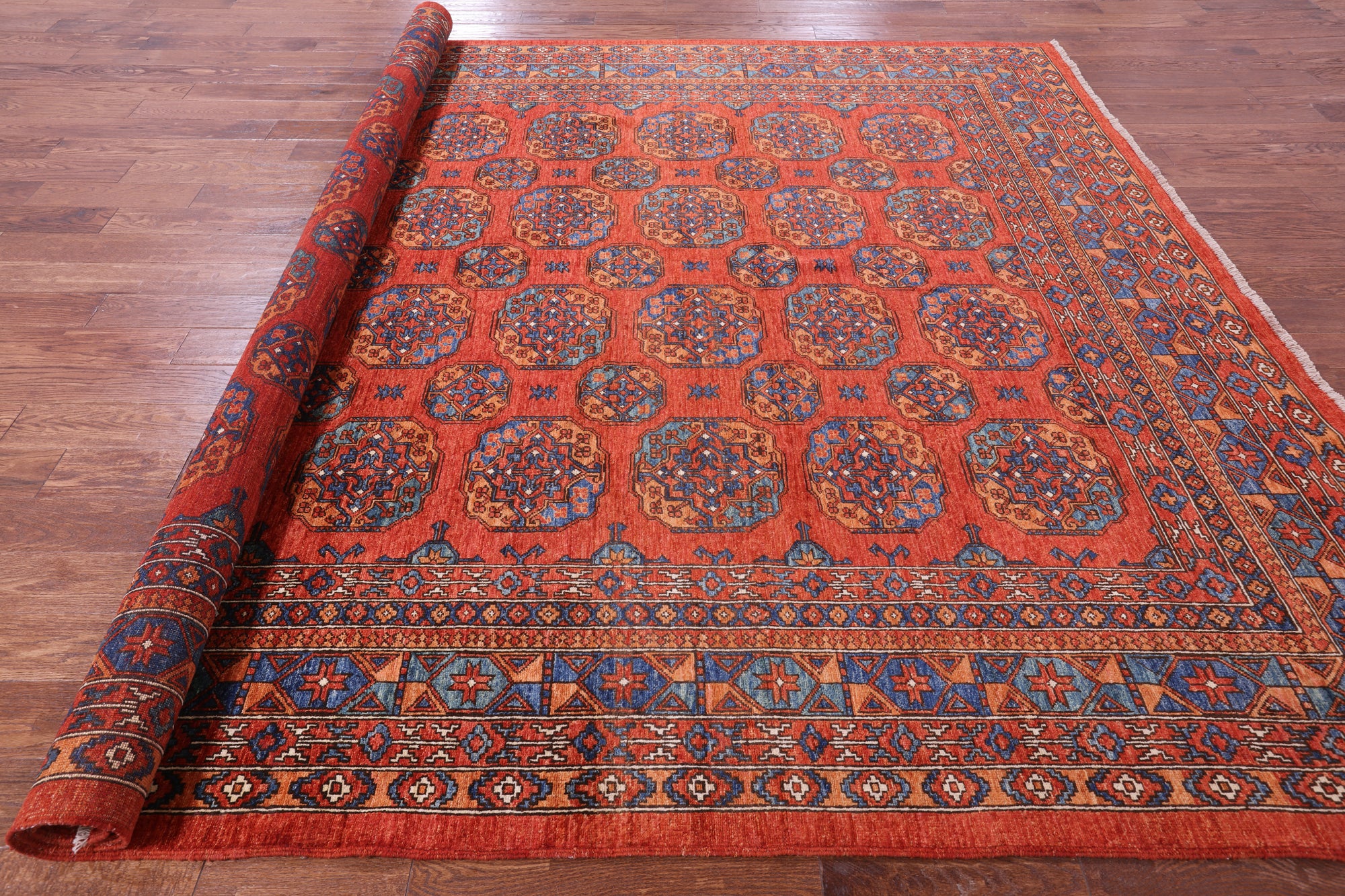 Red Turkmen Ersari Hand Knotted Wool Rug - 9' 2" X 11' 7" - Golden Nile