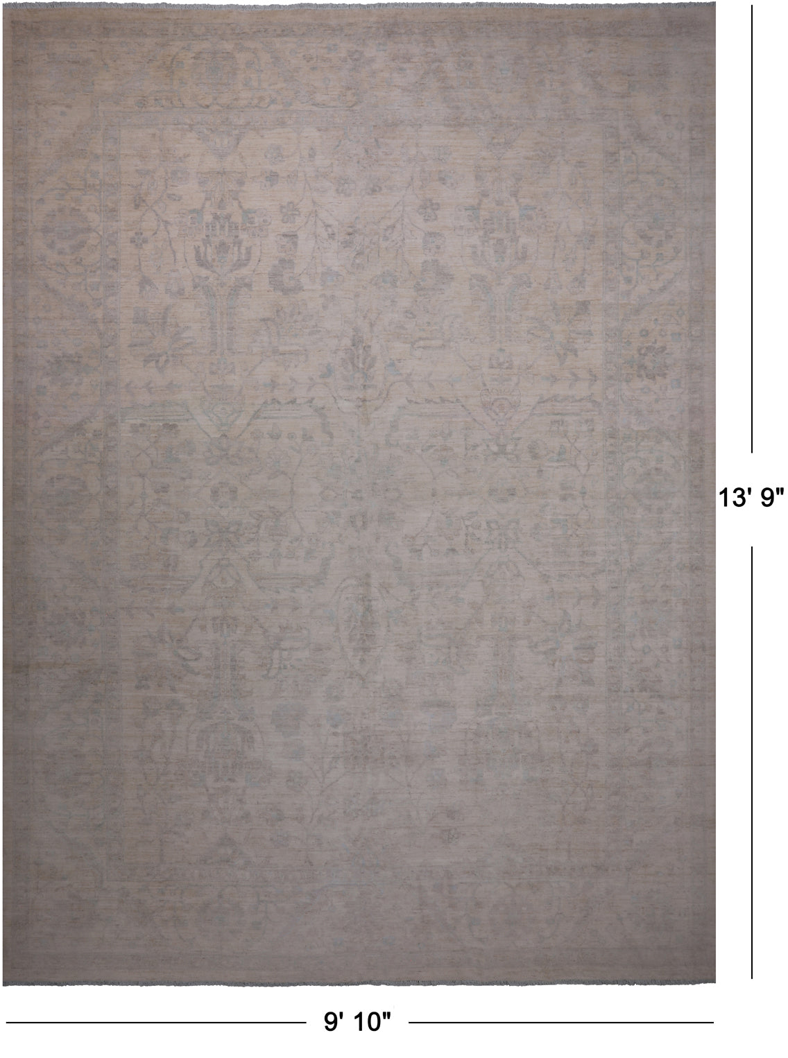 Ivory Turkish Oushak Hand Knotted Wool Rug - 9' 10" X 13' 9"