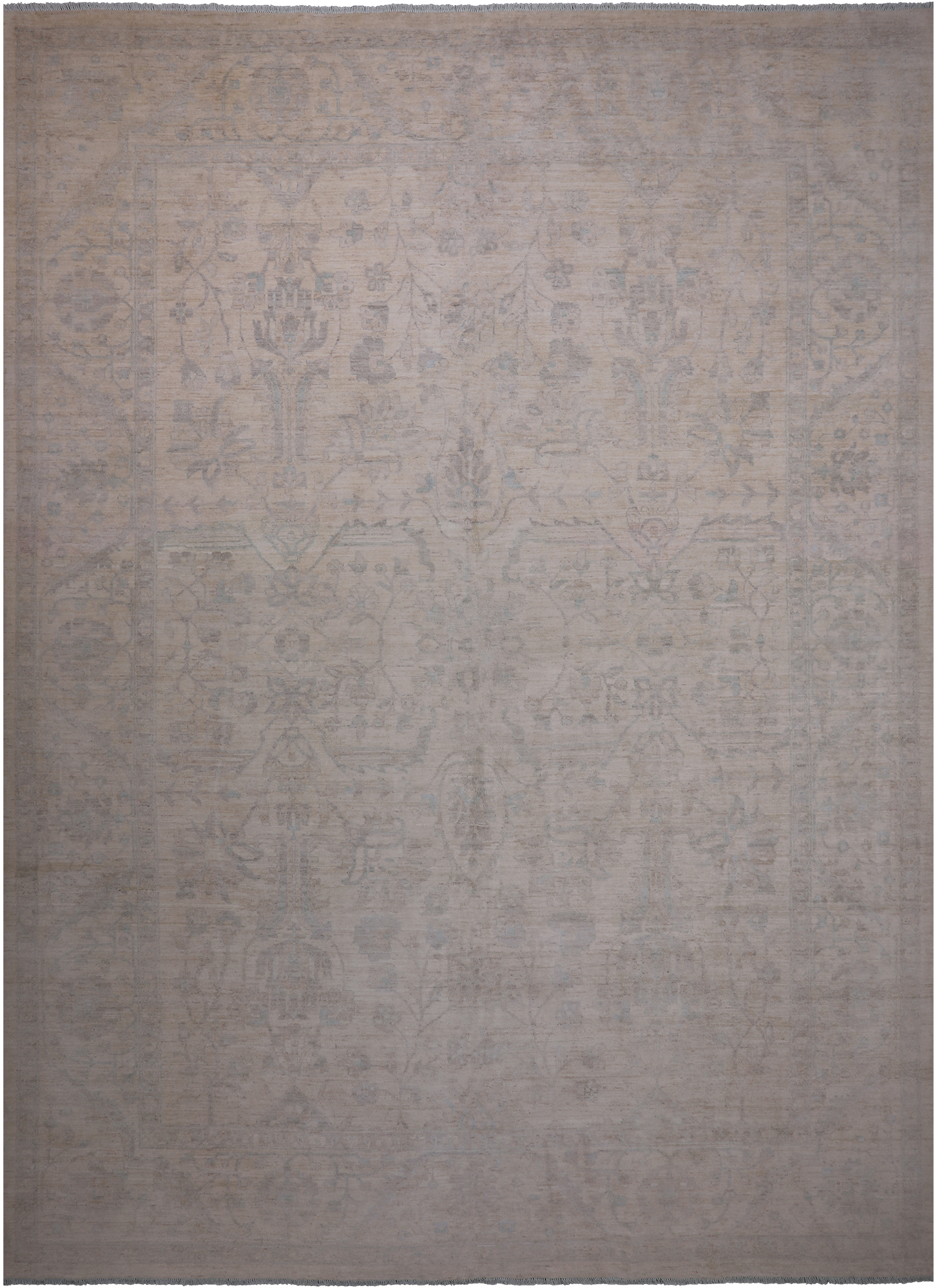 Ivory Turkish Oushak Hand Knotted Wool Rug - 9' 10" X 13' 9"
