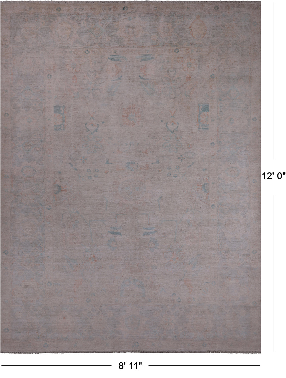 Ivory Turkish Oushak Hand Knotted Wool Rug - 8' 11" X 12' 0"