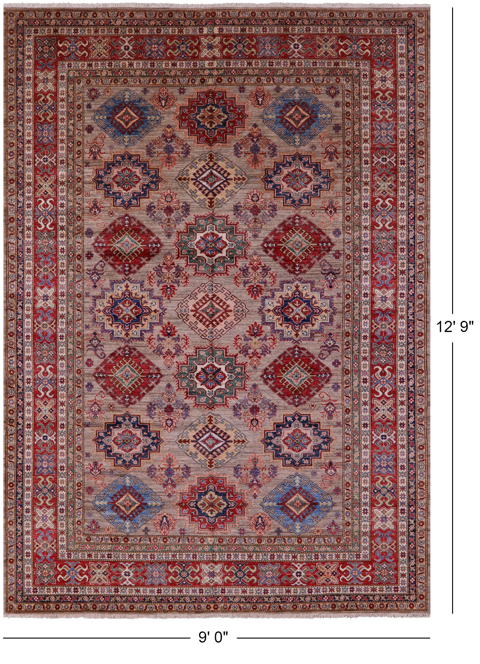 Super Kazak Hand Knotted Wool Rug - 9' 0" X 12' 9" - Golden Nile