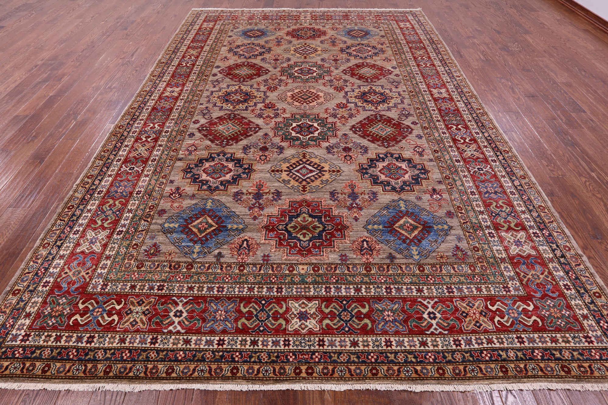 Super Kazak Hand Knotted Wool Rug - 9' 0" X 12' 9" - Golden Nile