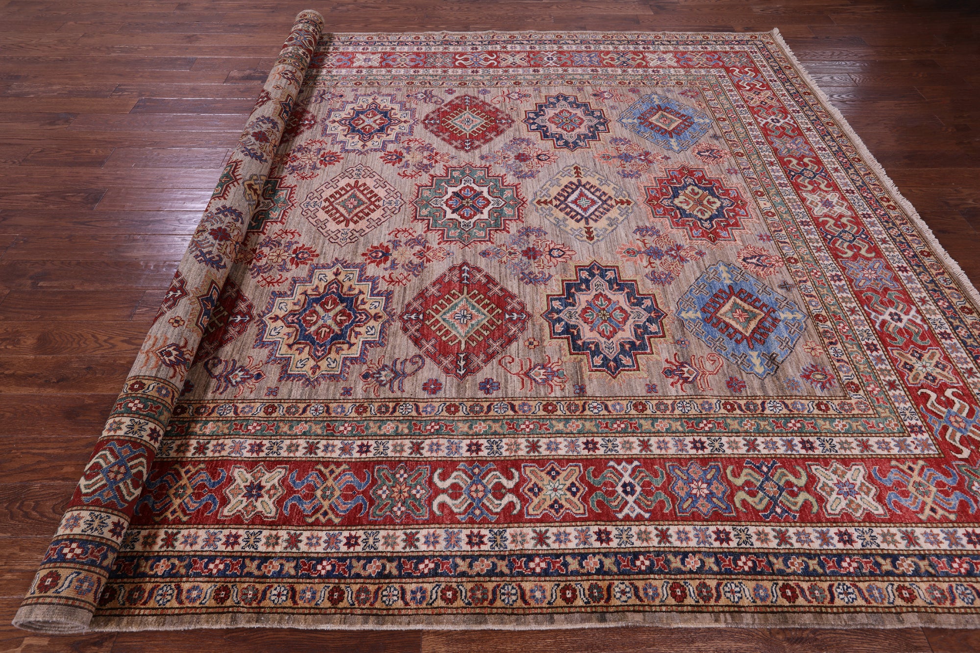 Super Kazak Hand Knotted Wool Rug - 9' 0" X 12' 9" - Golden Nile