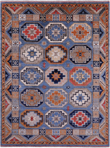 Blue Turkmen Ersari Handmade Wool Rug - 8' 10" X 11' 8" - Golden Nile