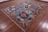 Blue Turkmen Ersari Handmade Wool Rug - 8' 10" X 11' 8" - Golden Nile