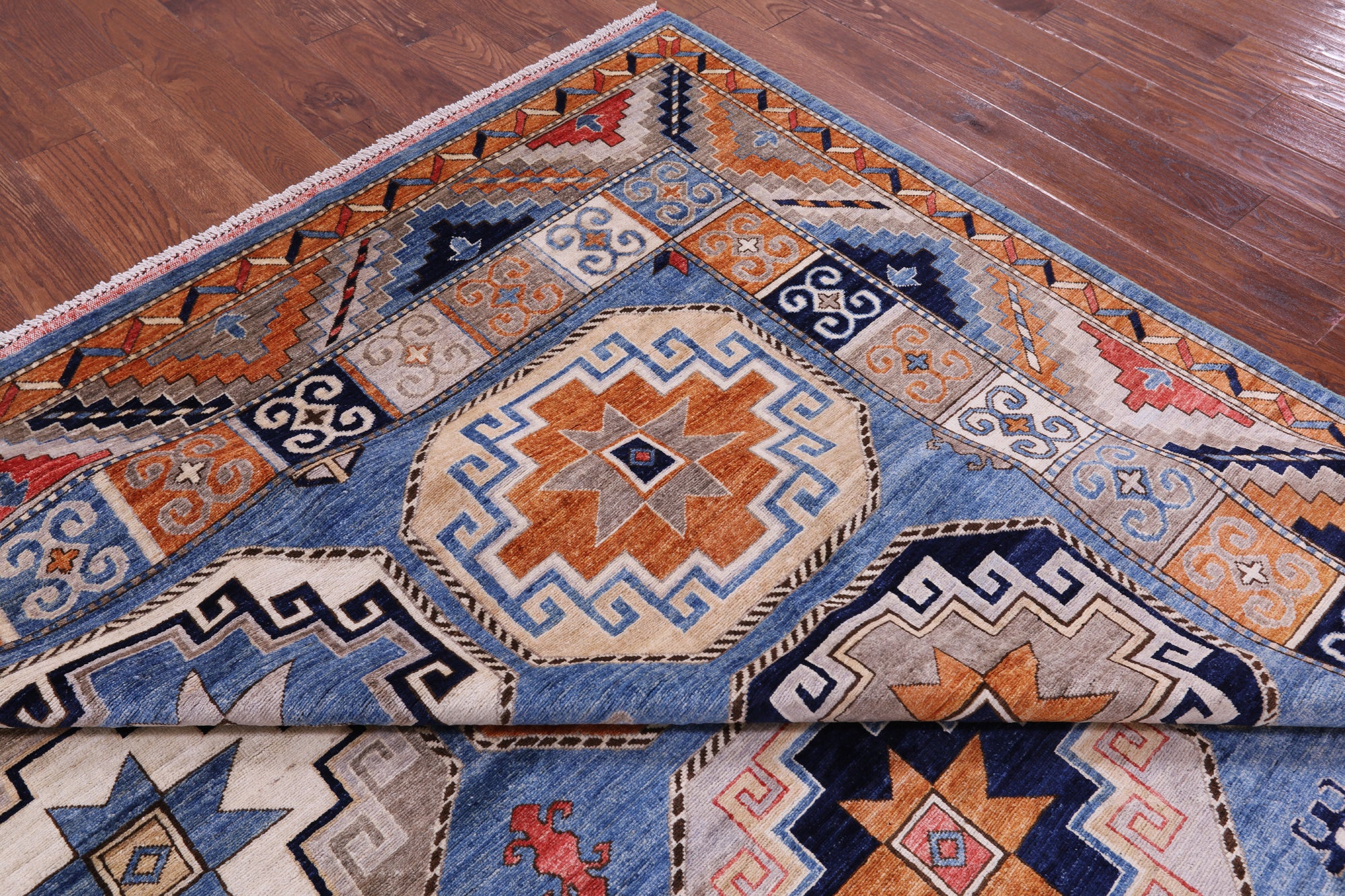 Blue Turkmen Ersari Handmade Wool Rug - 8' 10" X 11' 8" - Golden Nile