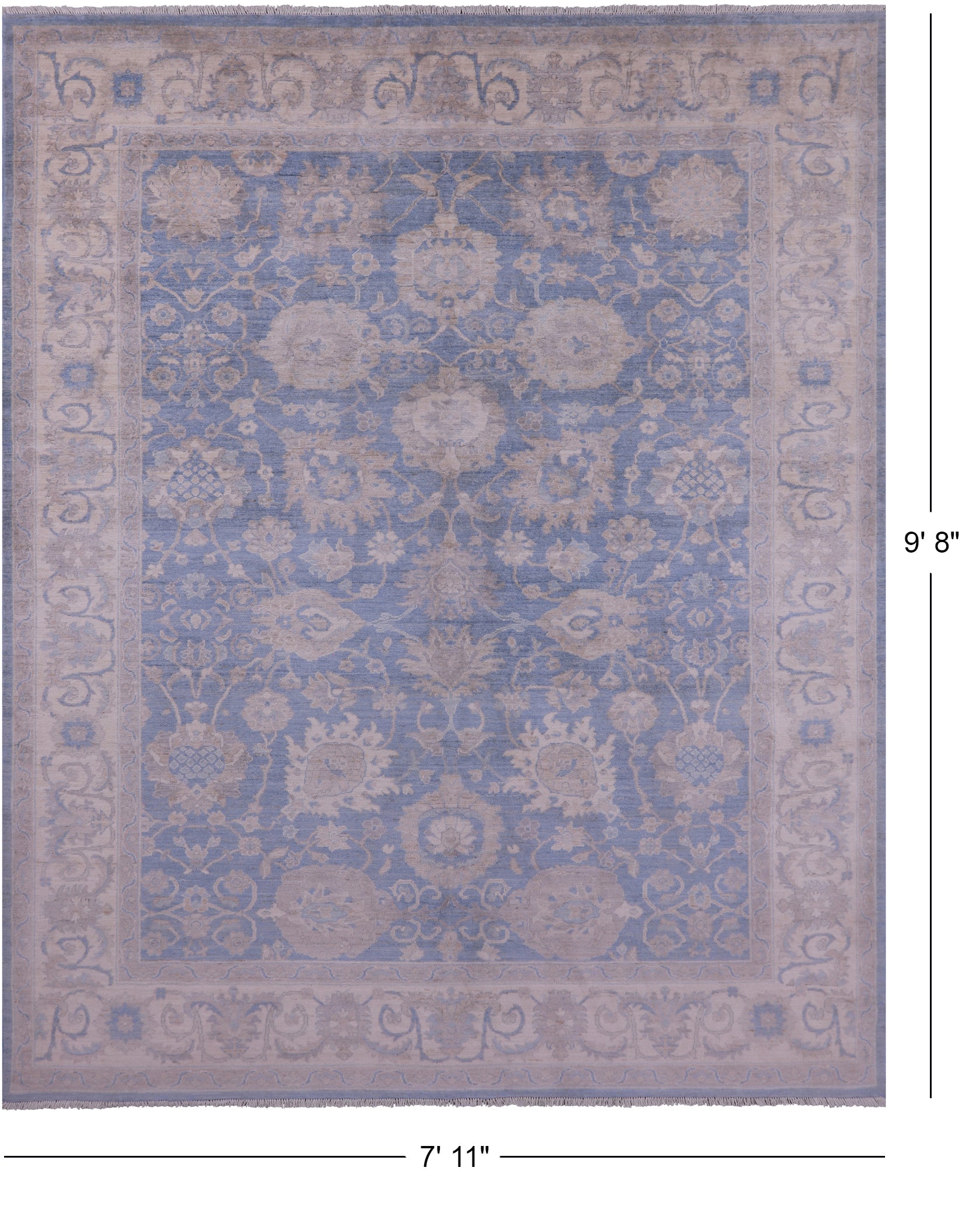 Blue Turkish Oushak Hand Knotted Wool Rug - 7' 11" X 9' 8" - Golden Nile