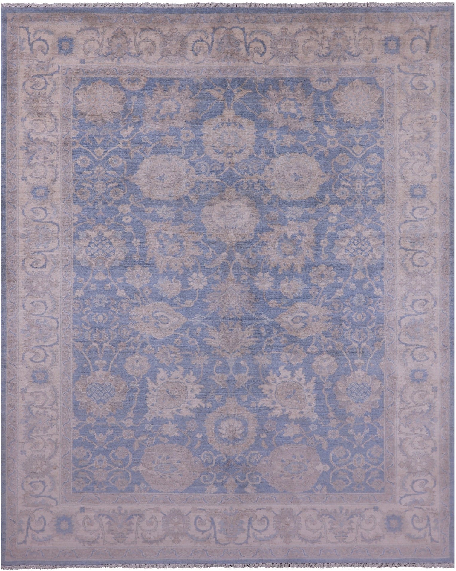 Blue Turkish Oushak Hand Knotted Wool Rug - 7' 11" X 9' 8" - Golden Nile
