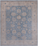 Blue Turkish Oushak Hand Knotted Wool Rug - 7' 11" X 9' 8"