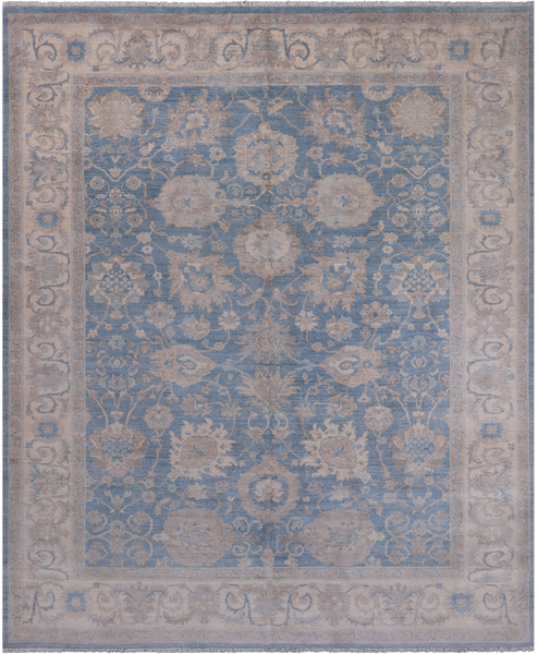 Blue Turkish Oushak Hand Knotted Wool Rug - 7' 11" X 9' 8"