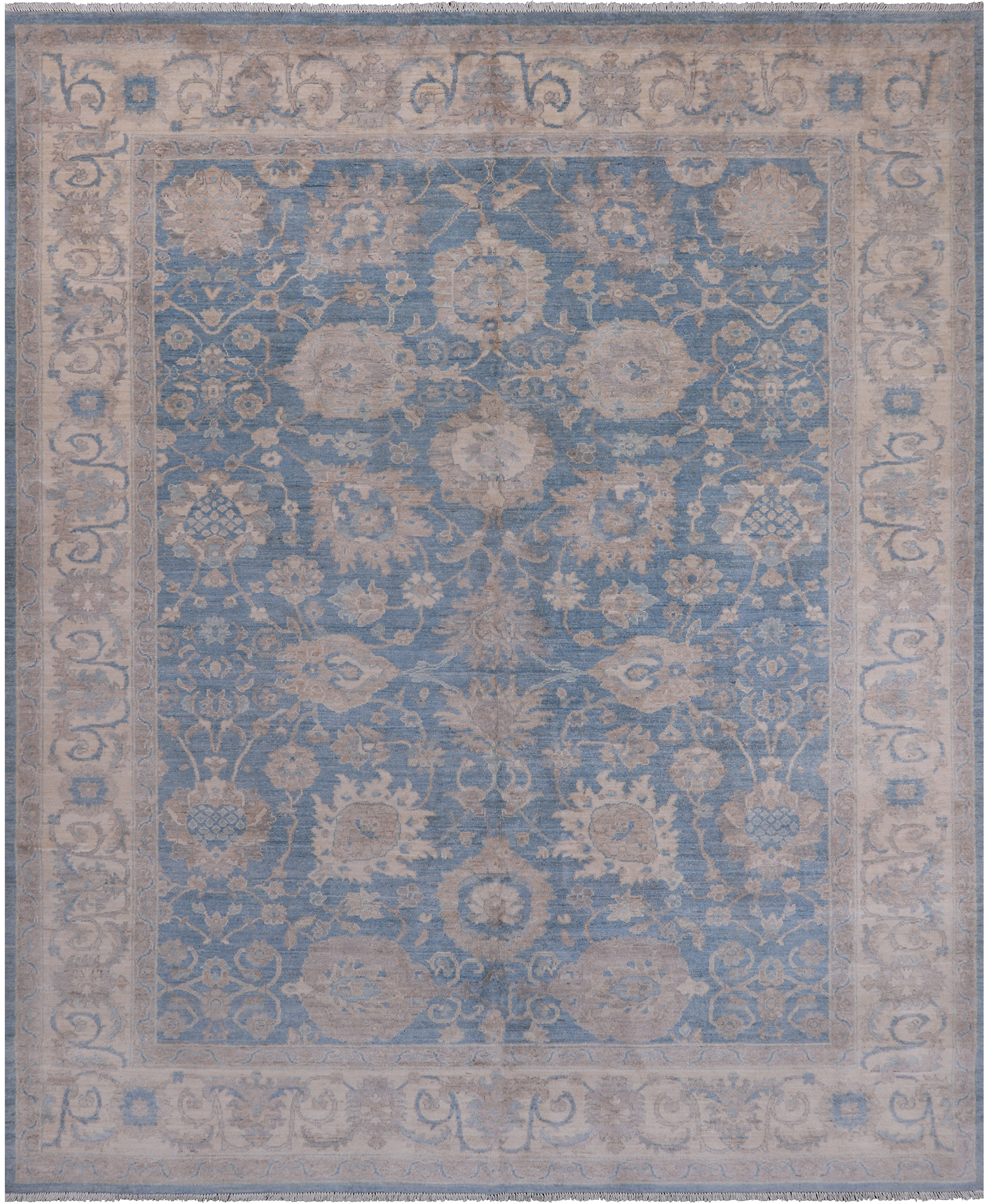 Blue Turkish Oushak Hand Knotted Wool Rug - 7' 11" X 9' 8"