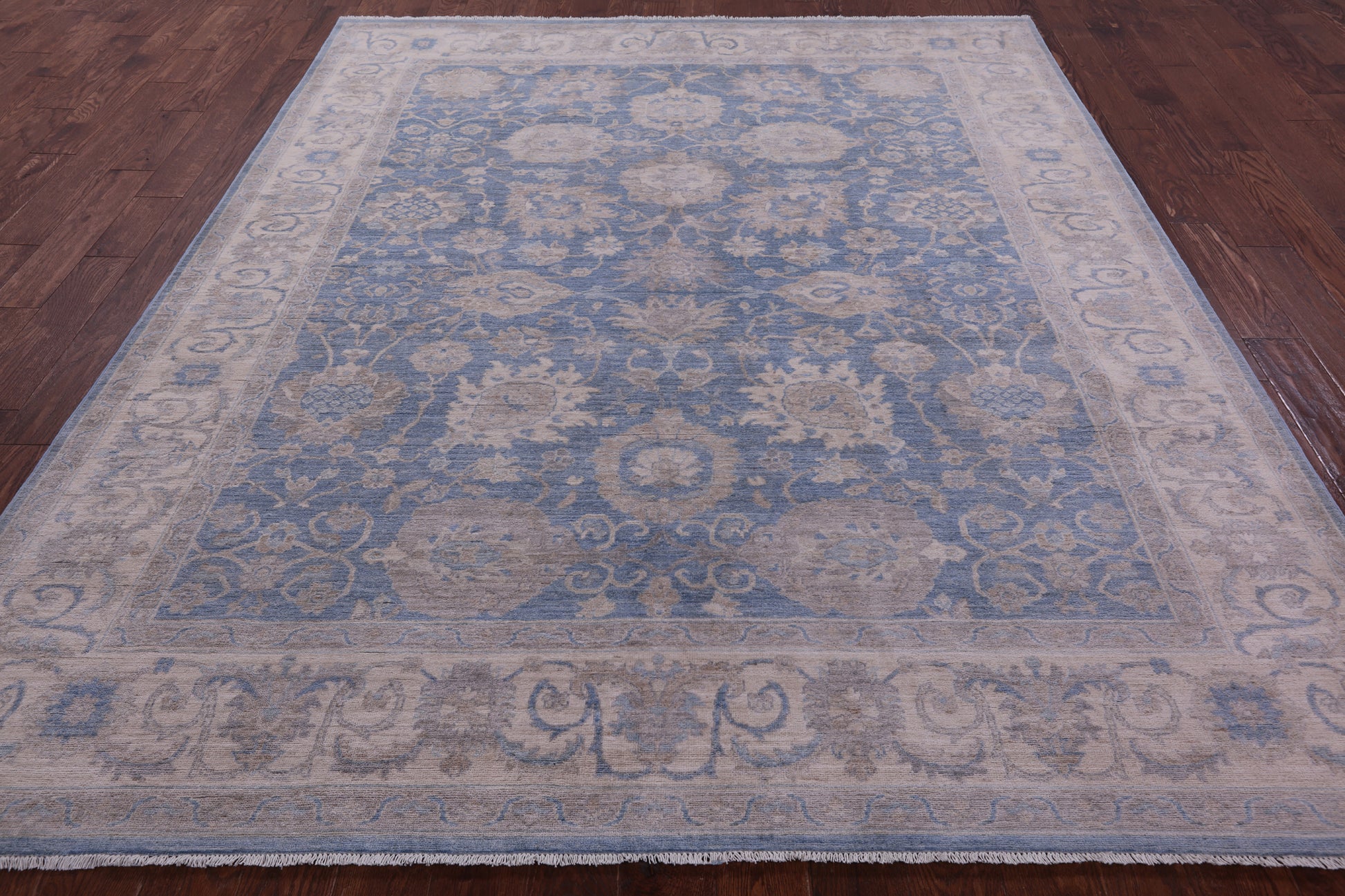 Blue Turkish Oushak Hand Knotted Wool Rug - 7' 11" X 9' 8" - Golden Nile