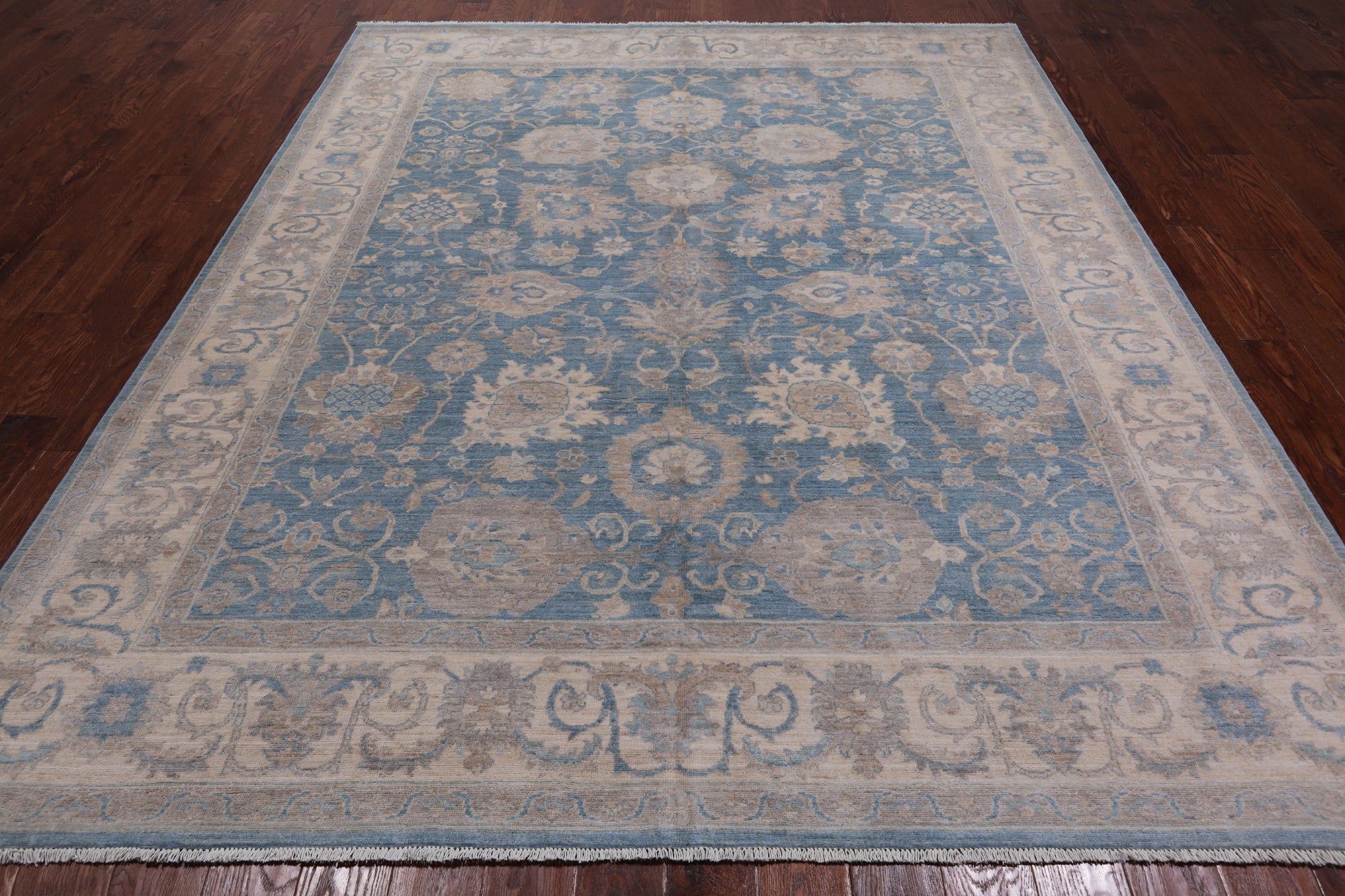 Blue Turkish Oushak Hand Knotted Wool Rug - 7' 11" X 9' 8"